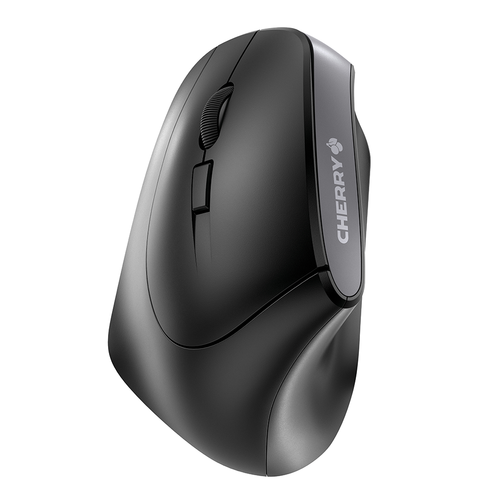 CHERRY MW 4500 Ergonomische Maus – kabellos, USB-A, 1'200 dpi, 6 Tasten, für Linkshänder, schwarz/grau
