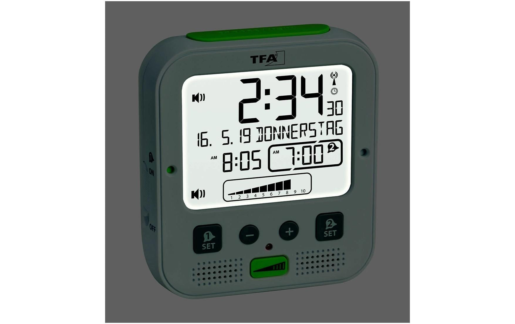TFA-Dostmann TFA Dostmann Wecker BOOM Funk – digital – 6,5 × 12,2 × 11,0 cm, weiss, Kunststoff, Projektor