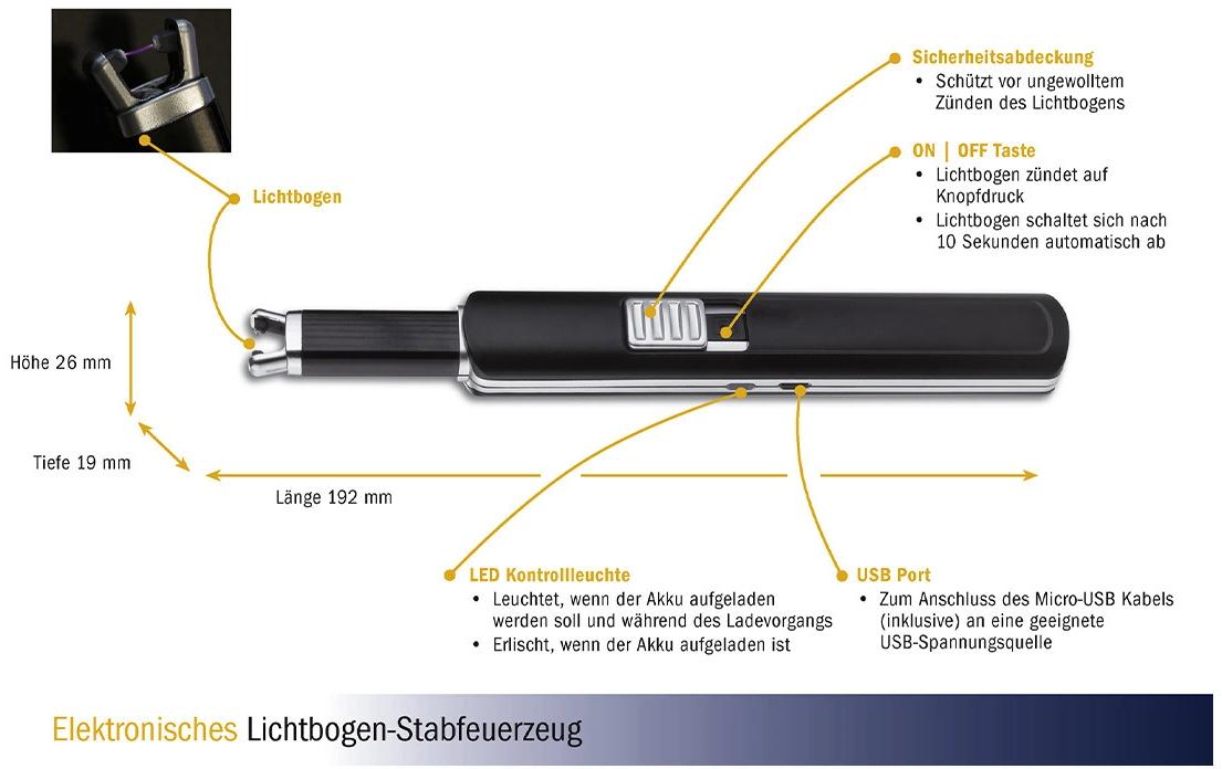 TFA-Dostmann TFA Dostmann – Küchenanzünder, 2,6 × 19,2 × 1,9 cm, Metall/Kunststoff, Schwarz/Silber, mit Akku