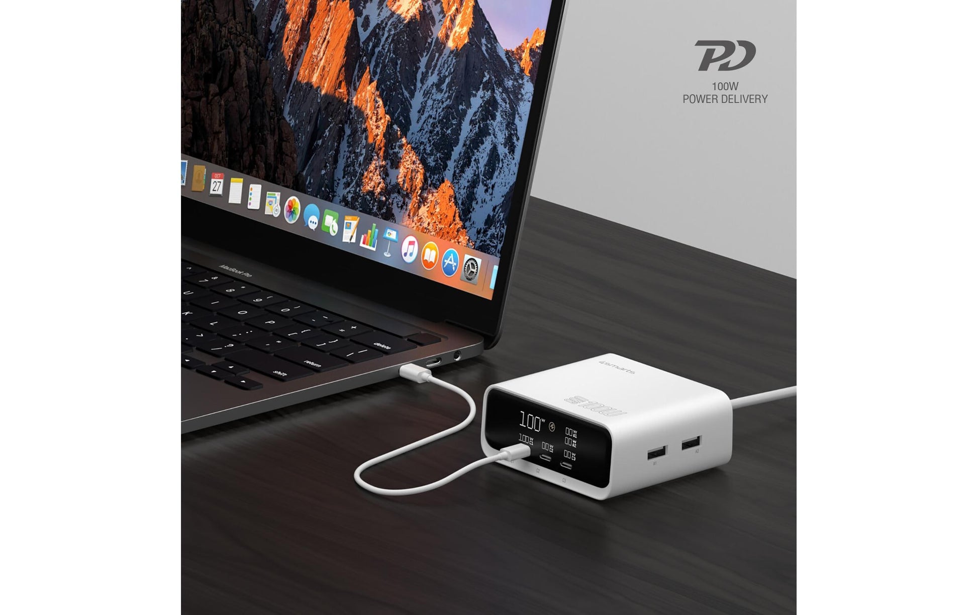 4smarts Desk Charger GaN Screen – 100 W, 3× USB-C + 2× USB-A – für Nintendo Switch, Laptop, Smartphone