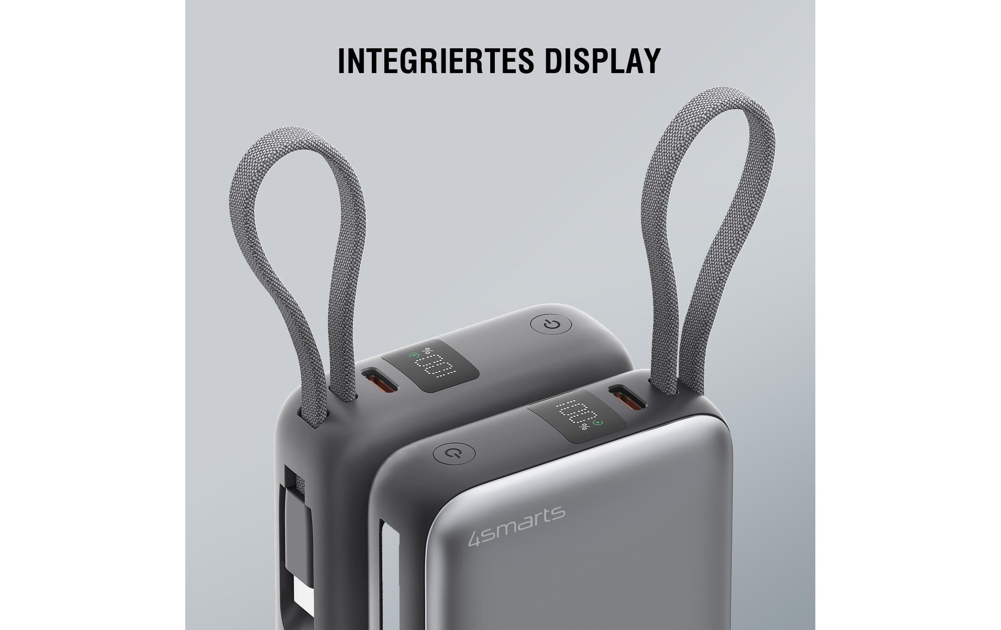 4smarts Powerbank 10000 mAh, PD 22,5 W, mit integriertem Ladekabel, für Smartphones, grau