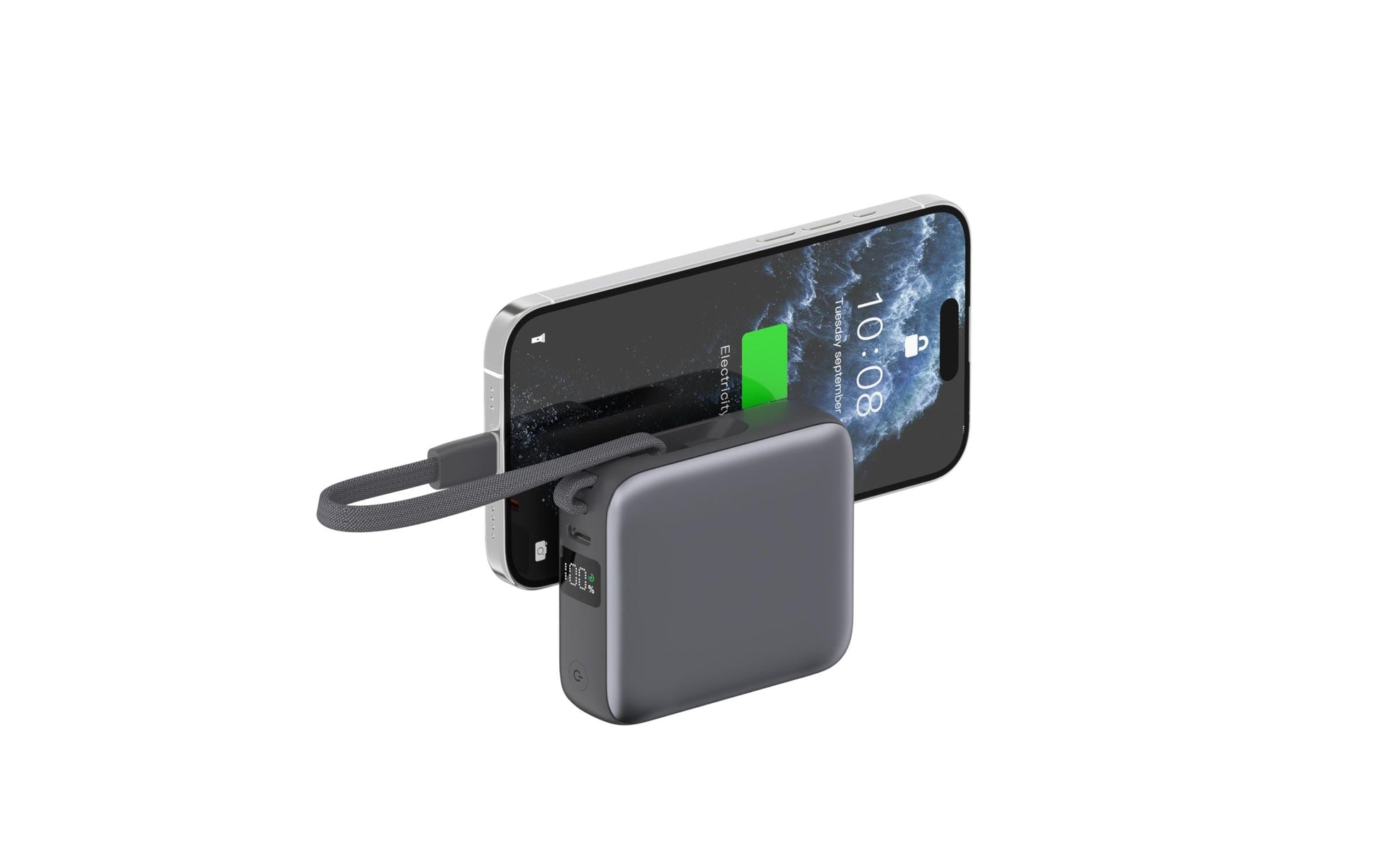4smarts Powerbank 10000 mAh, PD 22,5 W, mit integriertem Ladekabel, für Smartphones, grau