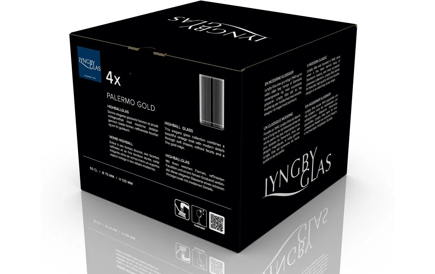 Lyngby Glas Trinkglas Palermo Gold – 4er Set, 500 ml, Ø 7,5 cm, Glas, Gold