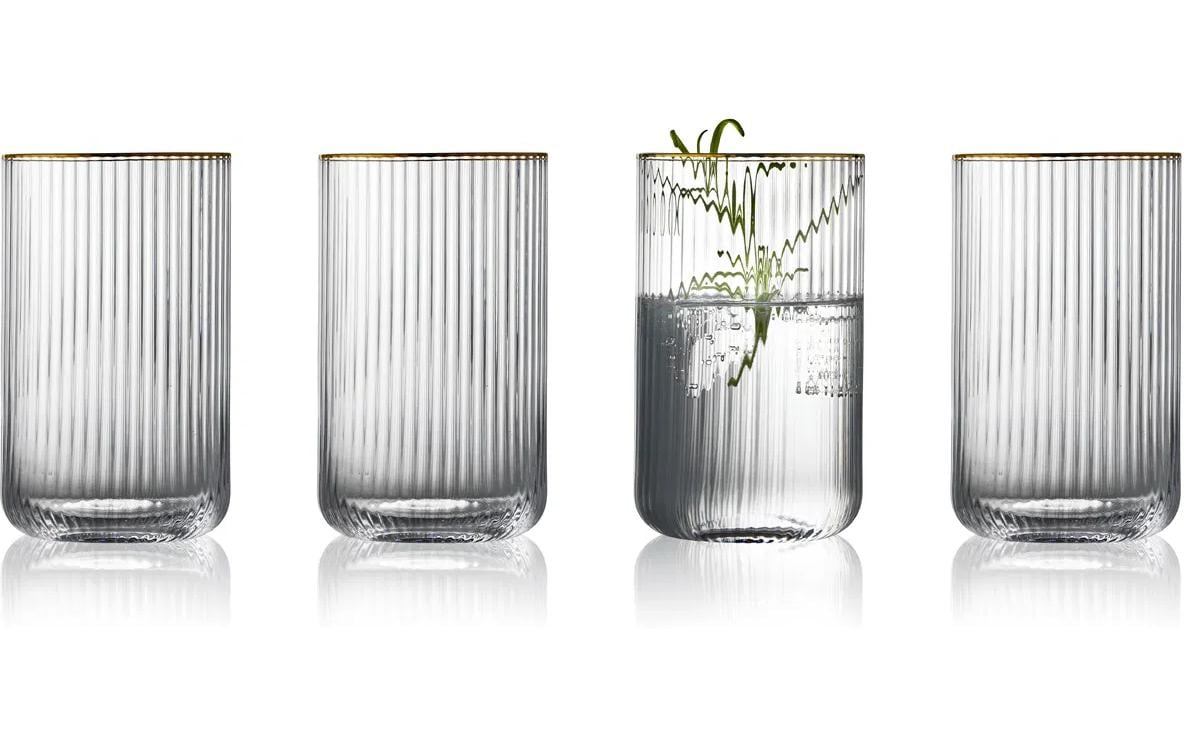 Lyngby Glas Trinkglas Palermo Gold – 4er Set, 500 ml, Ø 7,5 cm, Glas, Gold