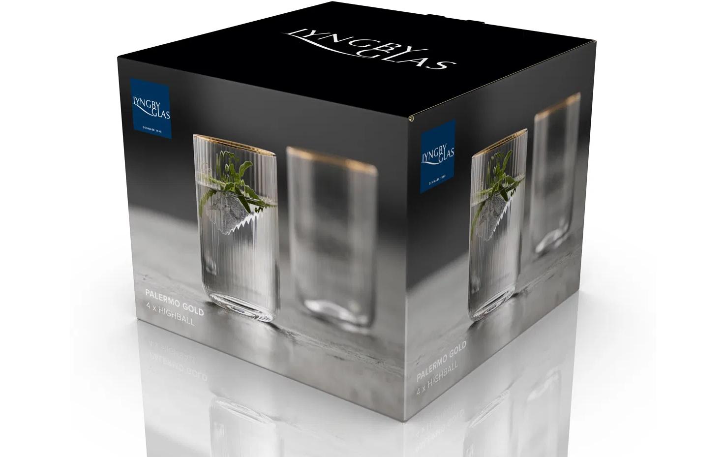Lyngby Glas Trinkglas Palermo Gold – 4er Set, 500 ml, Ø 7,5 cm, Glas, Gold