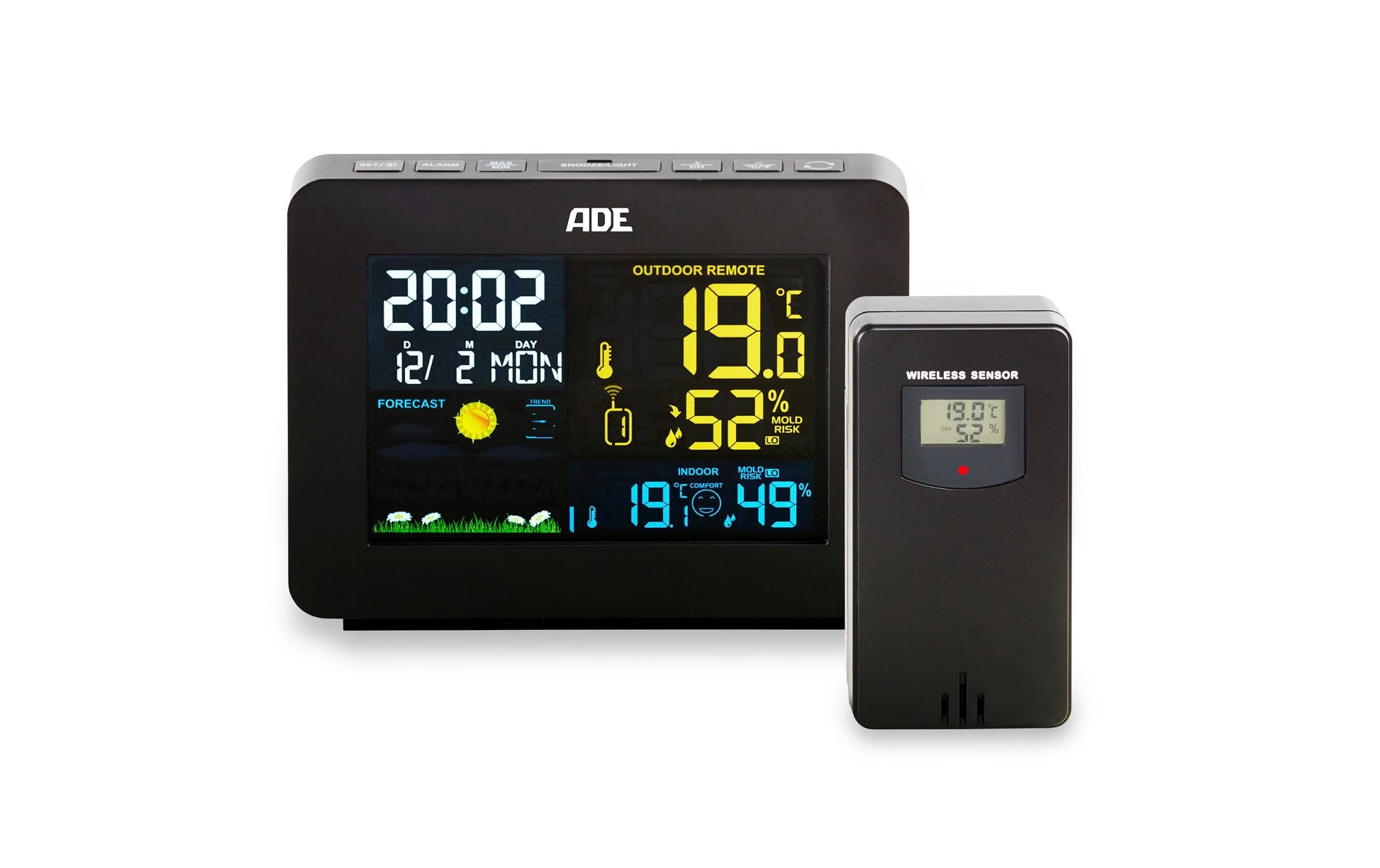 ADE WS1917 Temperatur-/Feuchtesensor – Kabellos, 0–50 °C, 20–95 %, Innen/Aussen