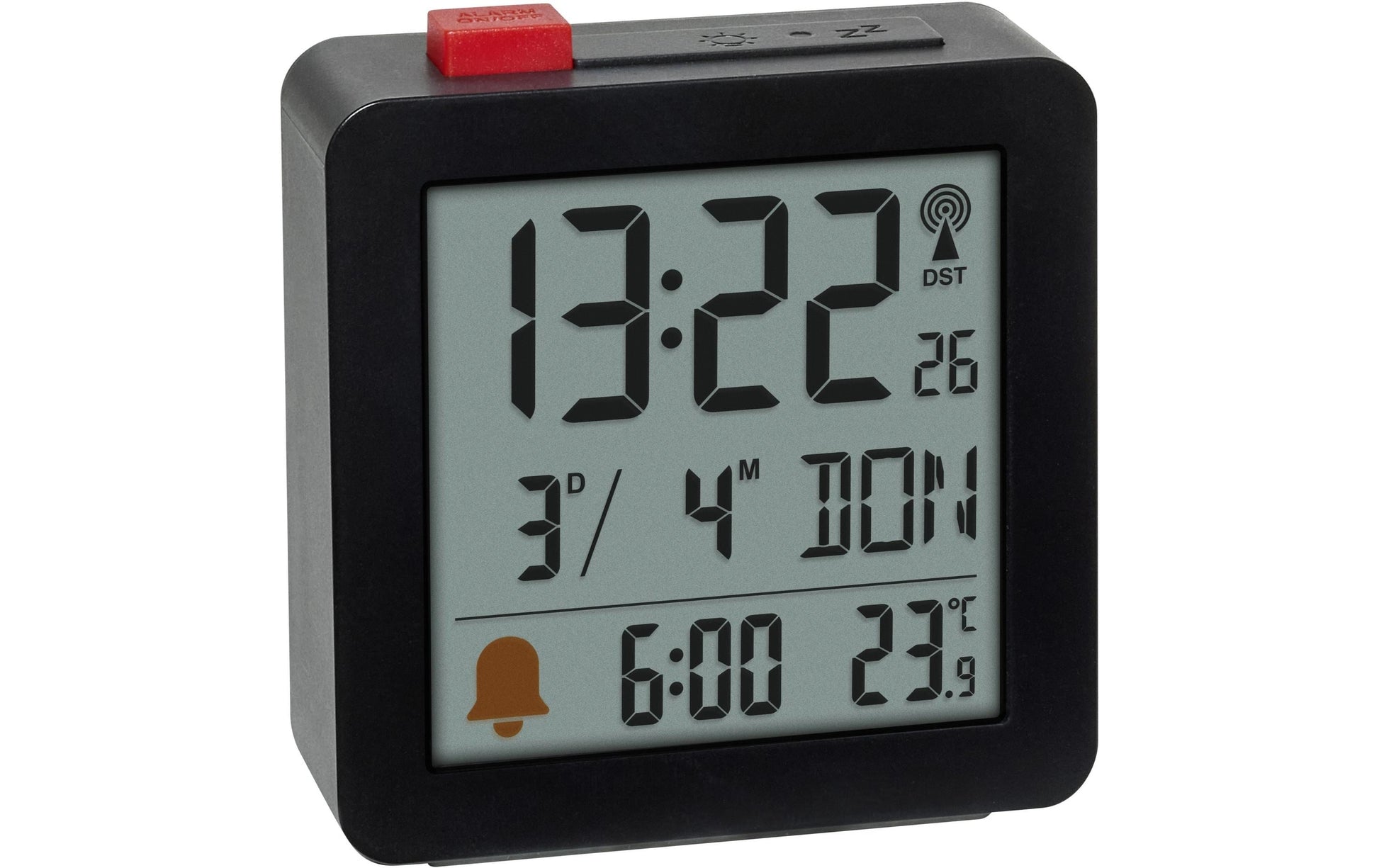 TFA-Dostmann TFA Dostmann Digitalwecker – Funk, Schlummerfunktion, Thermometer, 2,2 × 6,4 × 6,1 cm, Schwarz, Kunststoff