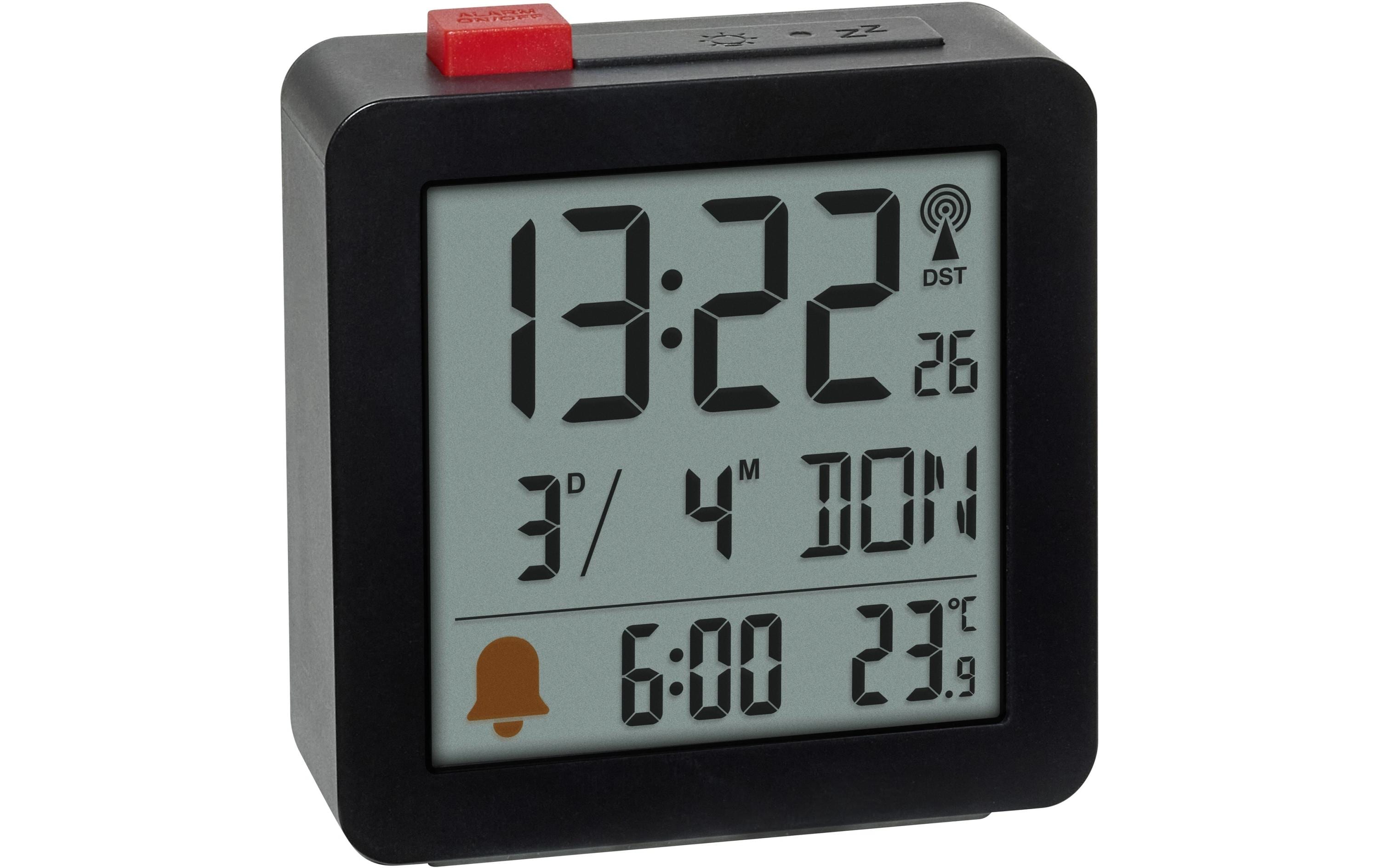 TFA-Dostmann TFA Dostmann Digitalwecker – Funk, Schlummerfunktion, Thermometer, 2,2 × 6,4 × 6,1 cm, Schwarz, Kunststoff