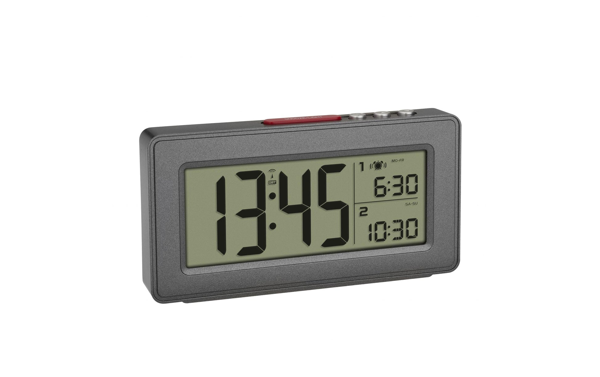 TFA-Dostmann TFA Dostmann Digitalwecker – Funk, Timer, Wochentag, 2,6 × 6,4 × 12,4 cm, Grau, Kunststoff