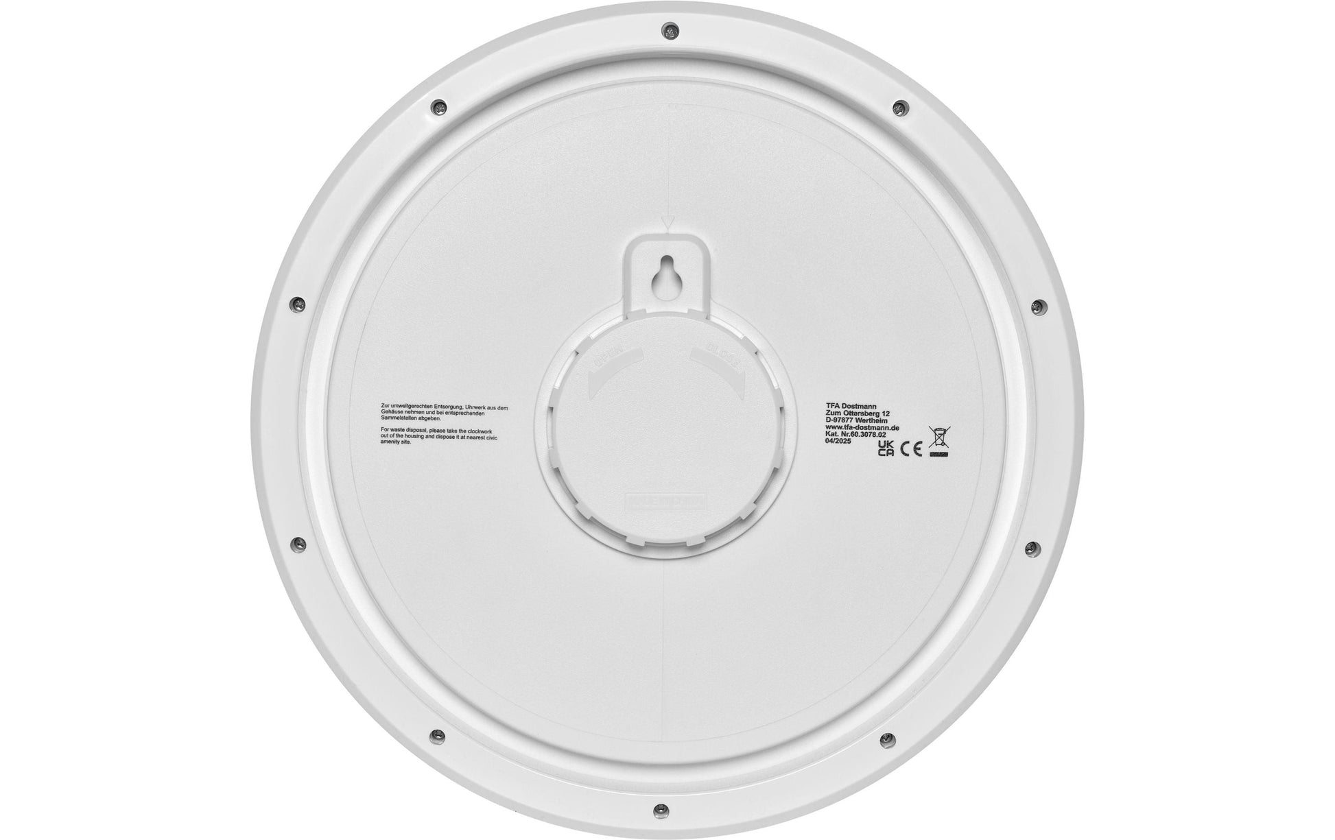 TFA-Dostmann TFA Dostmann Wanduhr – Aussenbereich, Analog, Hintergrundbeleuchtung, 5,2 × 33 × 33 cm, Weiss, Kunststoff