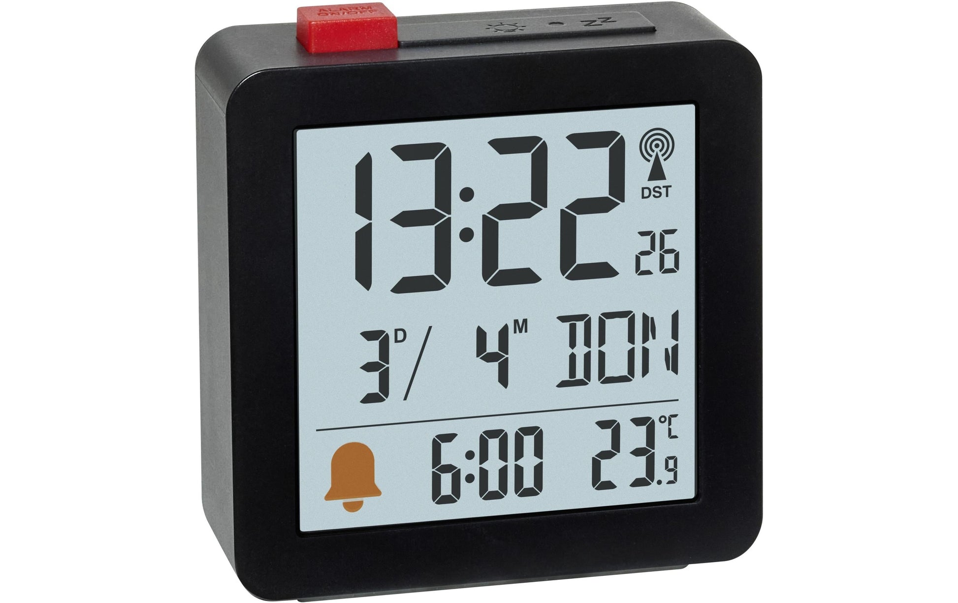 TFA-Dostmann TFA Dostmann Digitalwecker – Funk, Schlummerfunktion, Thermometer, 2,2 × 6,4 × 6,1 cm, Schwarz, Kunststoff