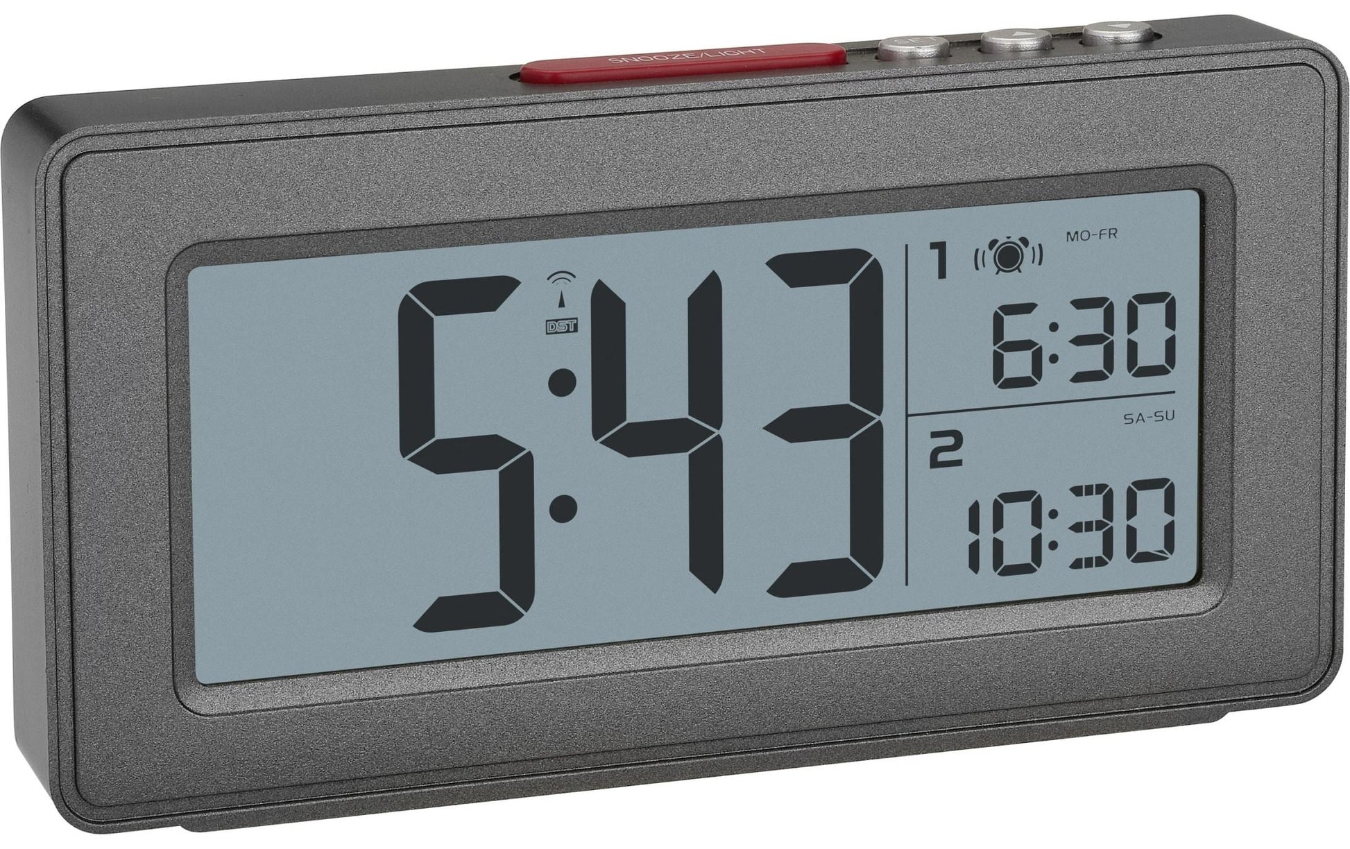 TFA-Dostmann TFA Dostmann Digitalwecker – Funk, Timer, Wochentag, 2,6 × 6,4 × 12,4 cm, Grau, Kunststoff