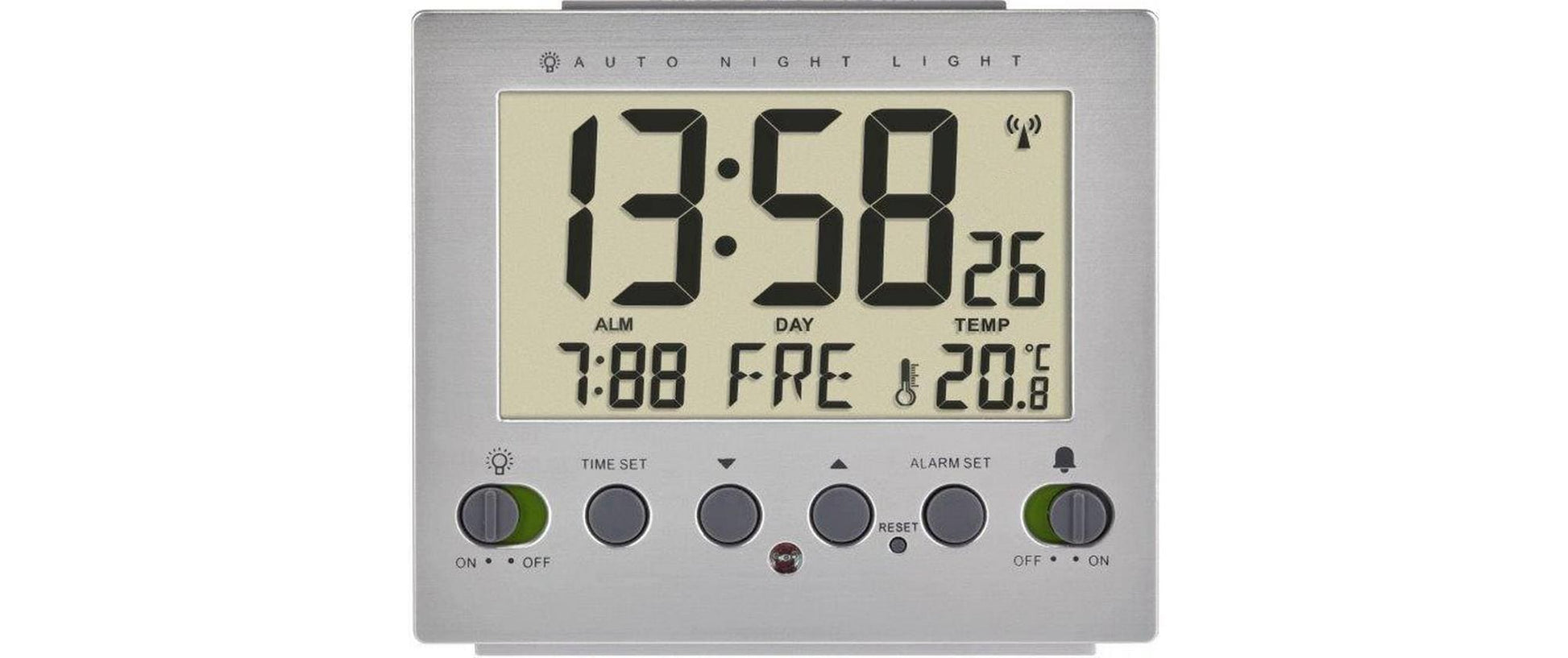 TFA-Dostmann TFA Dostmann Funkwecker – digital – 9 × 4,2 × 9,9 cm, silber, Kunststoff, Thermometer, Alarm