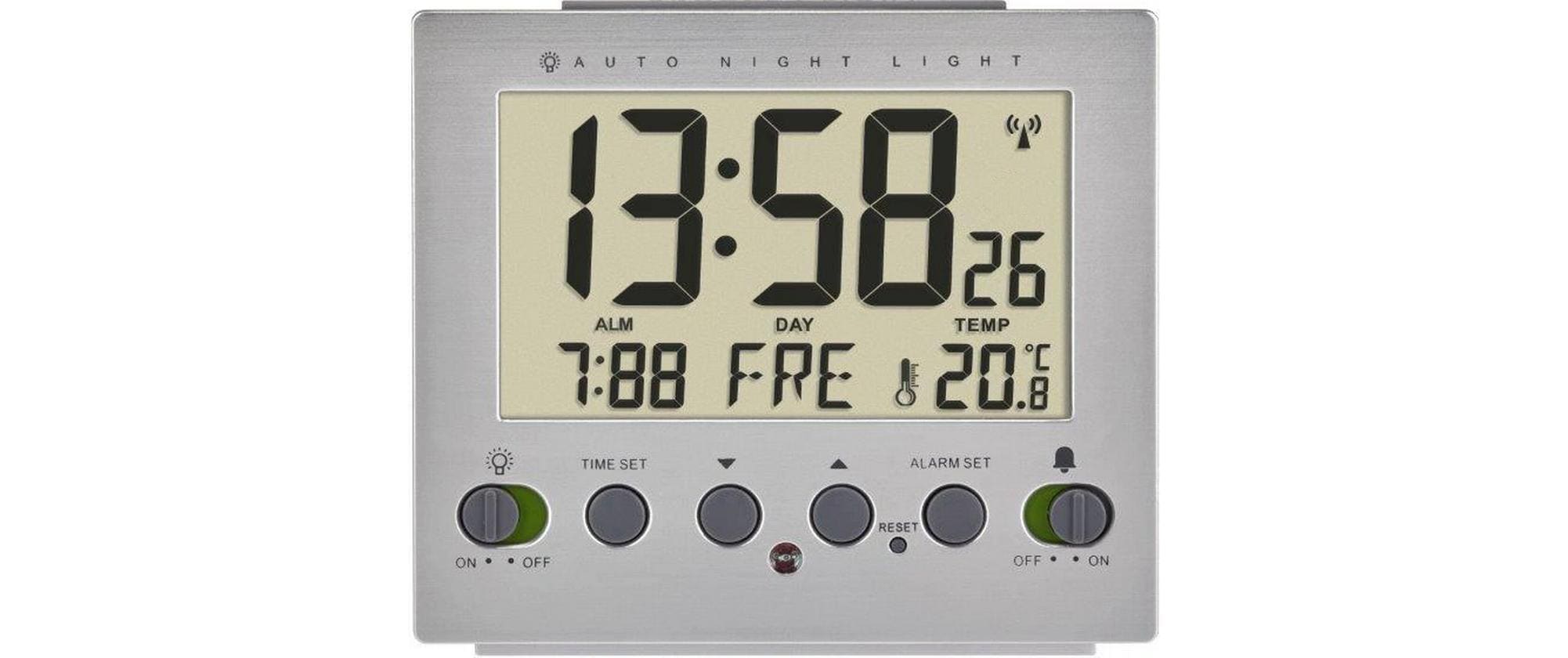 TFA-Dostmann TFA Dostmann Funkwecker – digital – 9 × 4,2 × 9,9 cm, silber, Kunststoff, Thermometer, Alarm