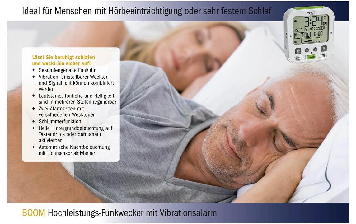 TFA-Dostmann TFA Dostmann Wecker BOOM Funk – digital – 6,5 × 12,2 × 11,0 cm, weiss, Kunststoff, Projektor