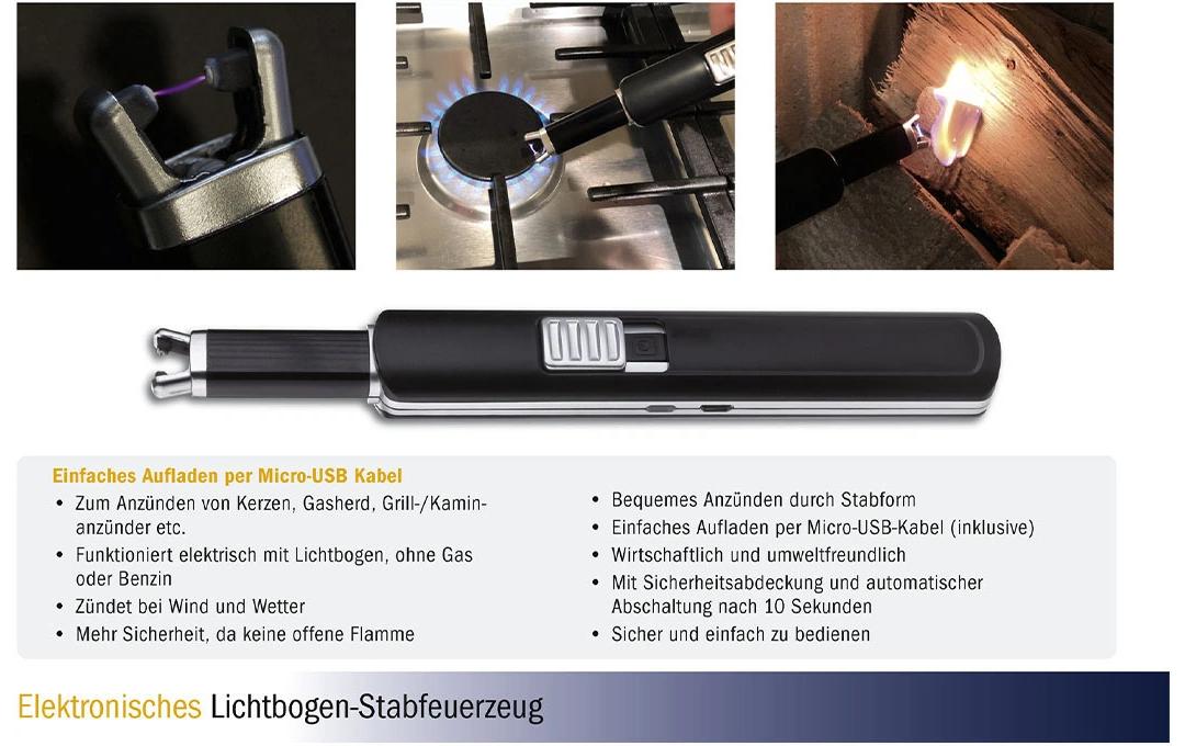 TFA-Dostmann TFA Dostmann – Küchenanzünder, 2,6 × 19,2 × 1,9 cm, Metall/Kunststoff, Schwarz/Silber, mit Akku