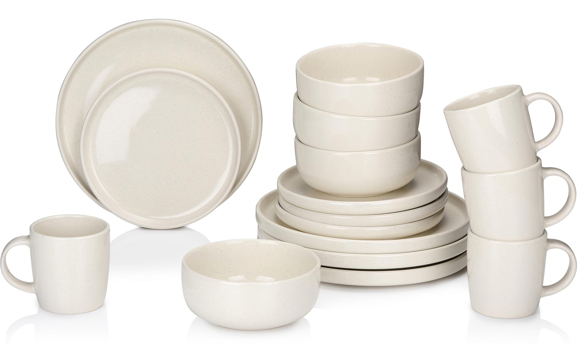 Alpina Geschirrset – 16-teiliges Set, Steinzeug, Creme