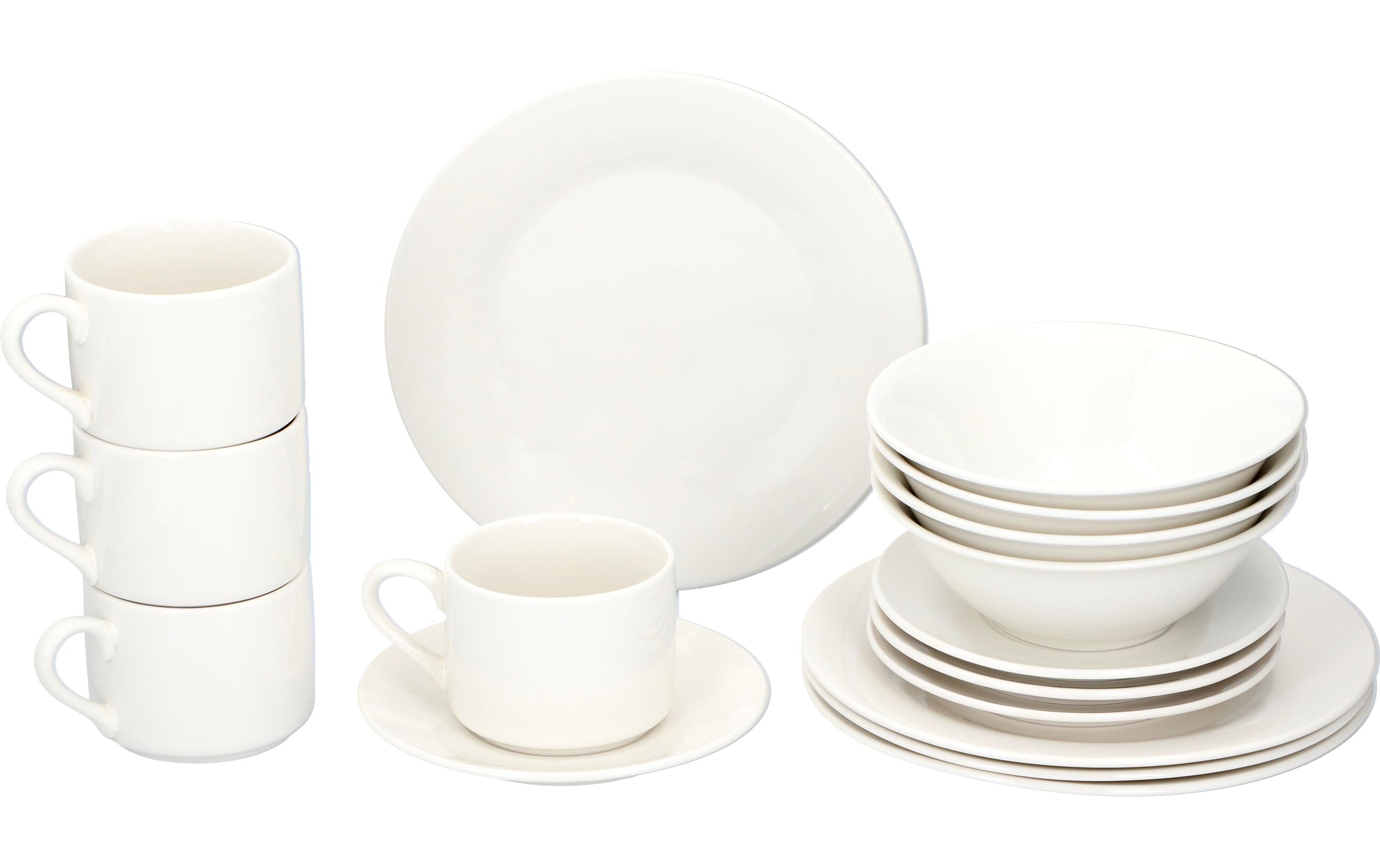 Alpina Geschirrset Frühstück – 16-teiliges Set, Porzellan, Weiss