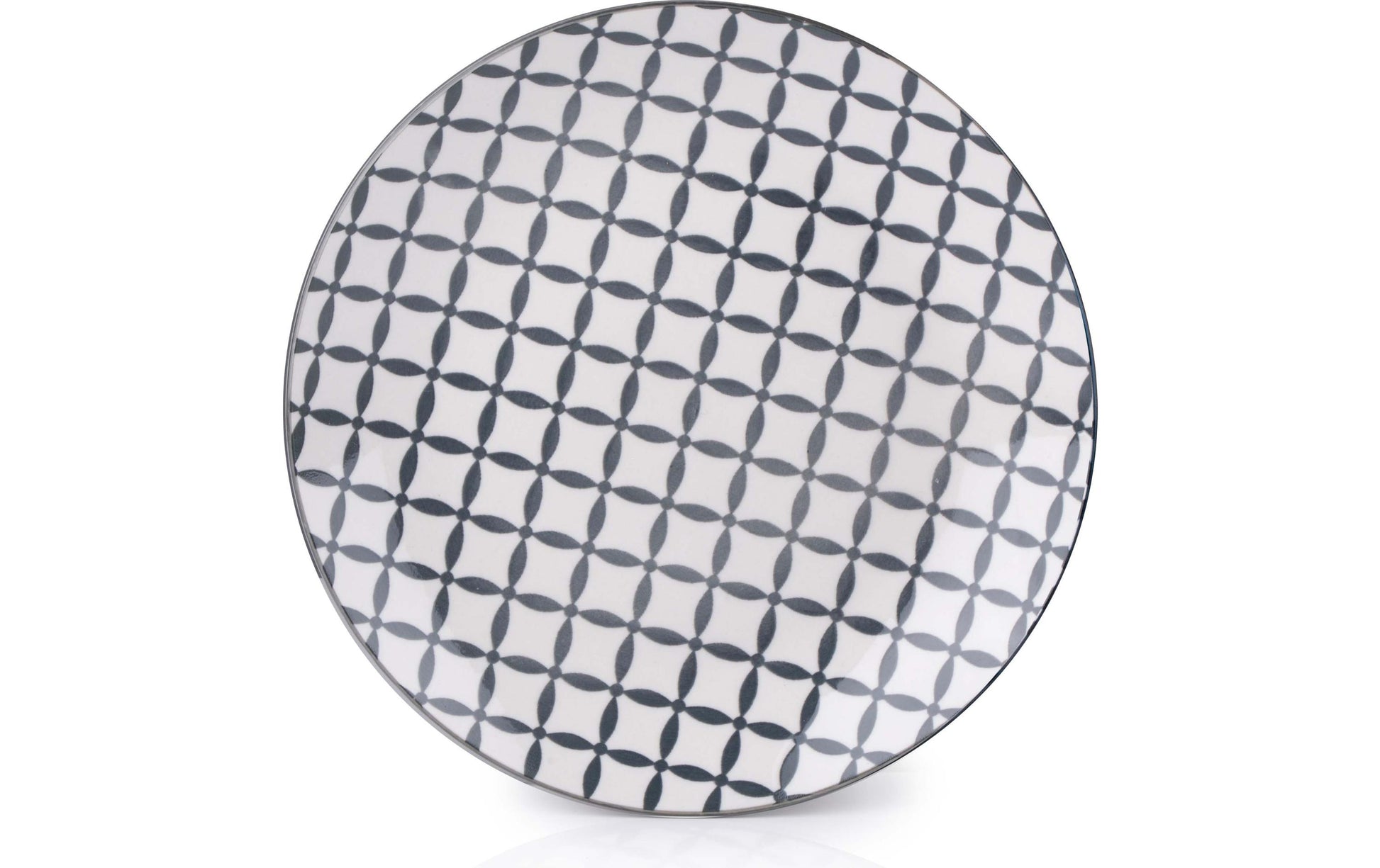 Alpina Geschirrset mit Muster – 16-teiliges Set, Ø 25,5 cm, Porzellan, Weiss/Grau