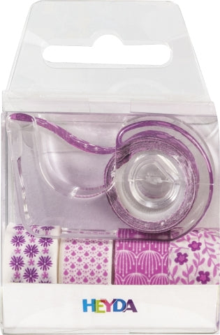 HEYDA Washi Tape, Blumen Mini, 12 mm × 3 m, Set mit 5 Rollen, Pink