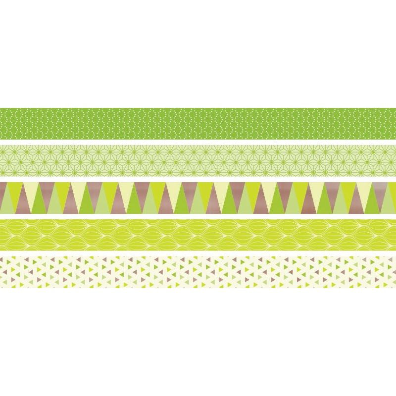 HEYDA Washi Tape Dreieckmuster – 12 mm × 3 m, grün – 5 Rollen, Papier