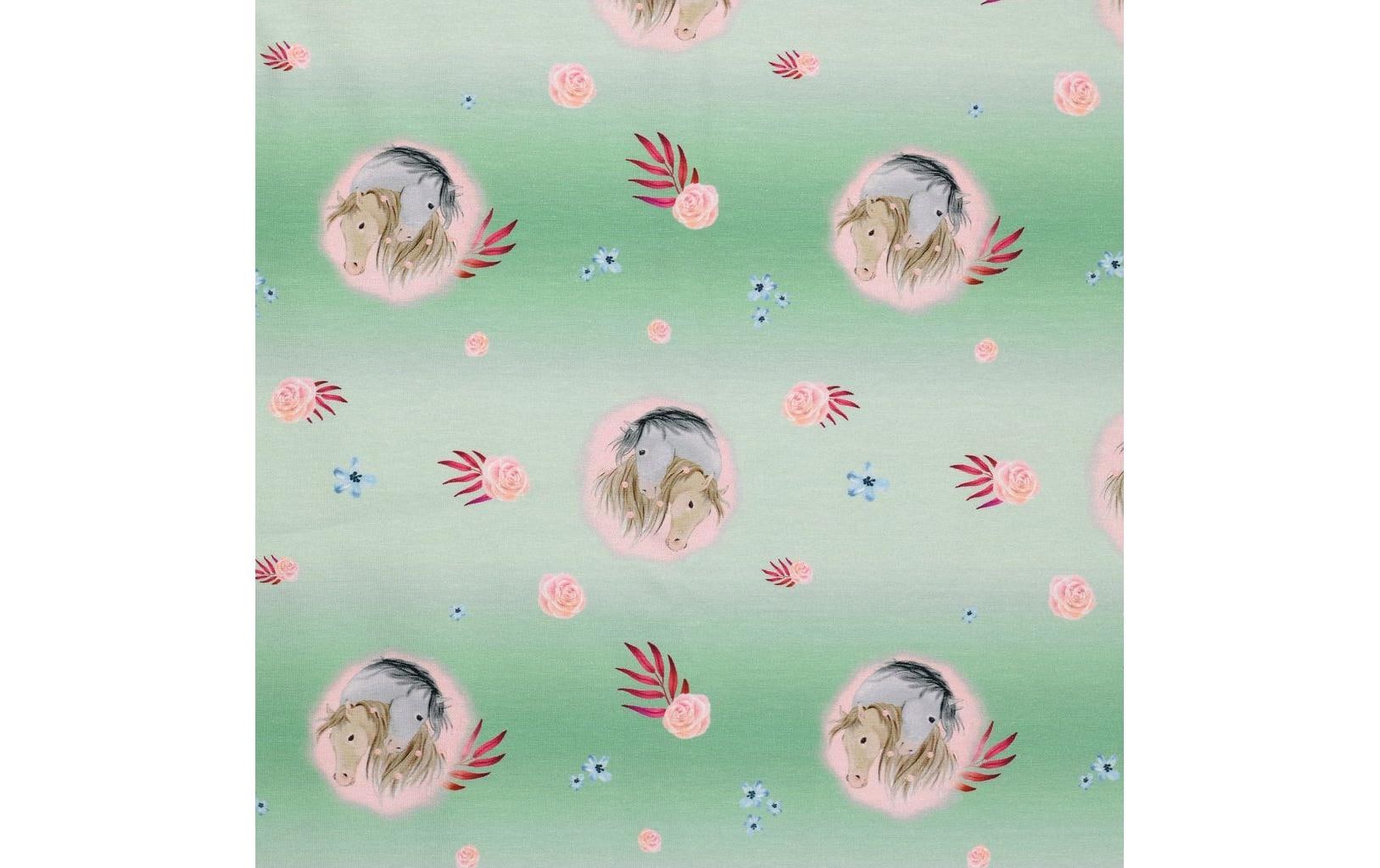 Stoffe Jersey-Stoff, Elasthan, Pferd, Mint, 150 × 50 cm