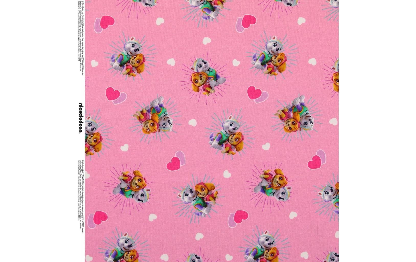 Stoffe Dekostoff, Jersey (Elasthan), Paw Patrol Herzen, Pink, 148 × 50 cm