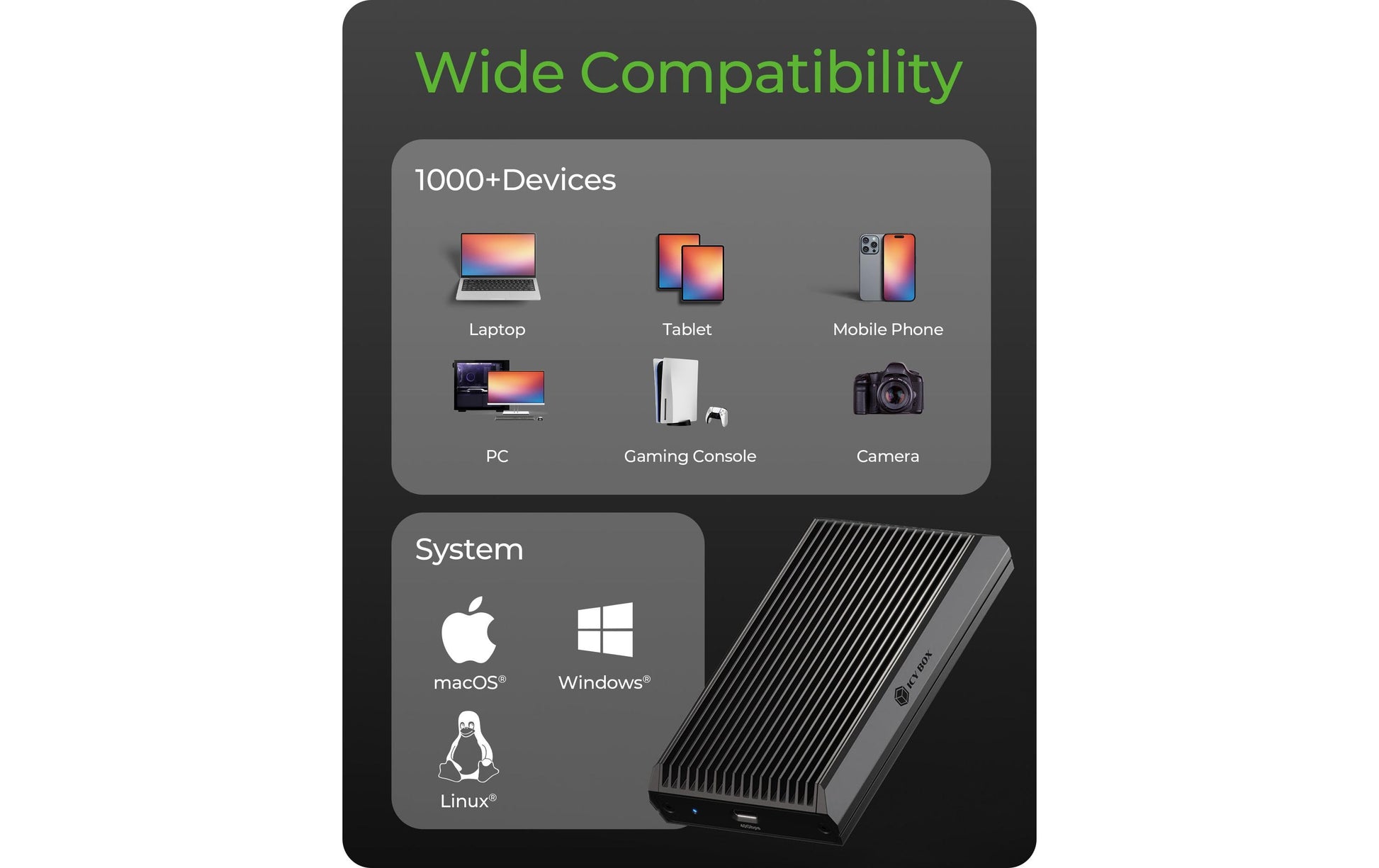 RaidSonic ICY BOX IB-1920M-C42 – 1-Bay externes Gehäuse – USB-C, für 2,5" HDD/SSD, SATA