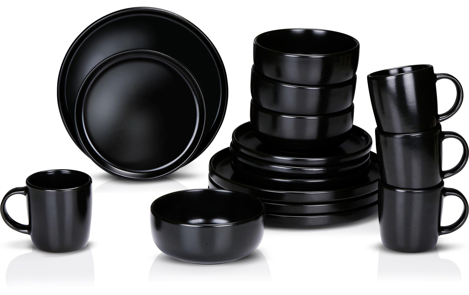 Alpina Geschirrset – 16-teiliges Set, Steinzeug, Schwarz