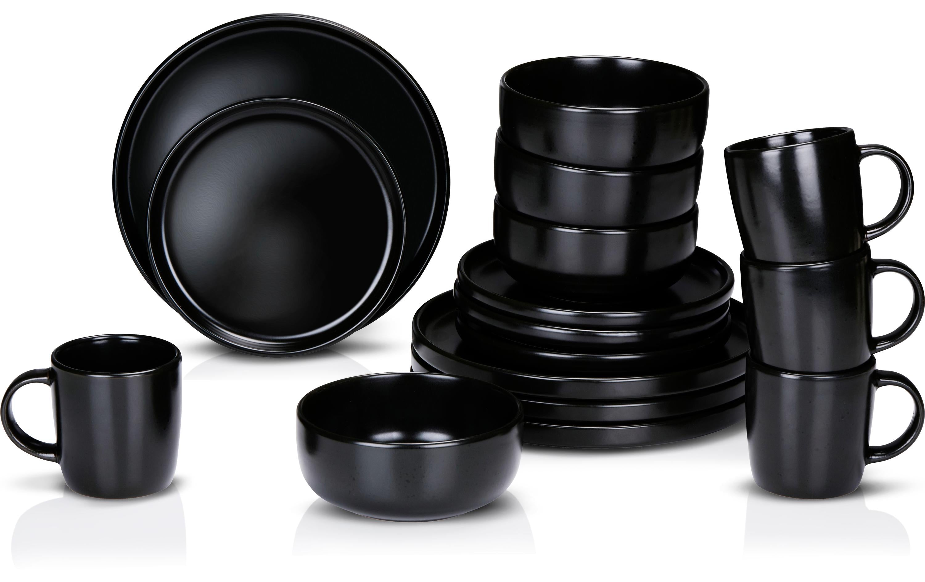 Alpina Geschirrset – 16-teiliges Set, Steinzeug, Schwarz