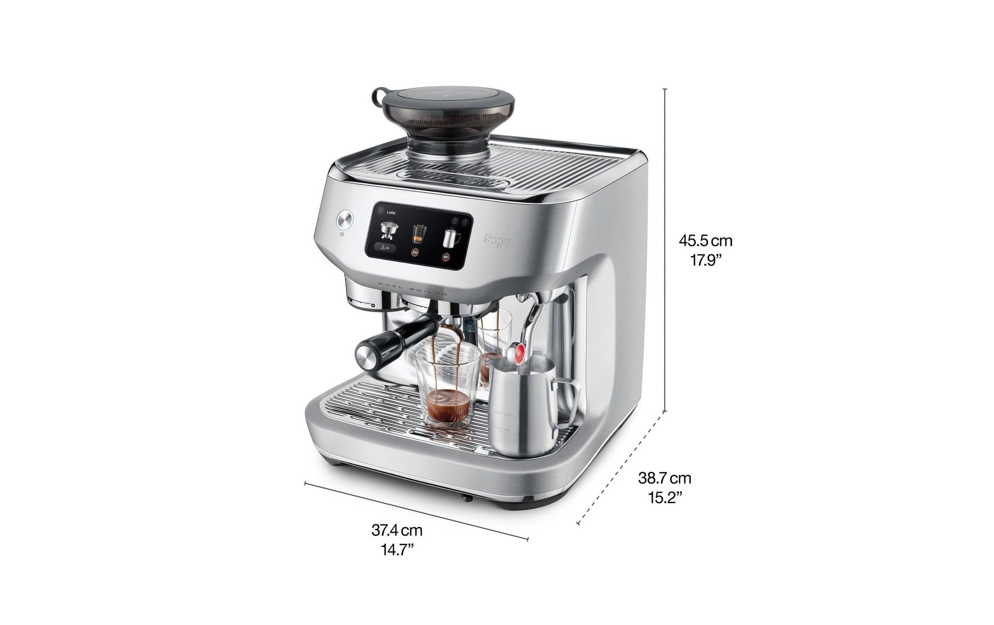 Sage Software Sage Oracle Dual Boiler Espressomaschine (Siebträger) – 9 bar, 2,3 l, Milchschaumdüse, 37,4 × 45,5 × 38,7 cm