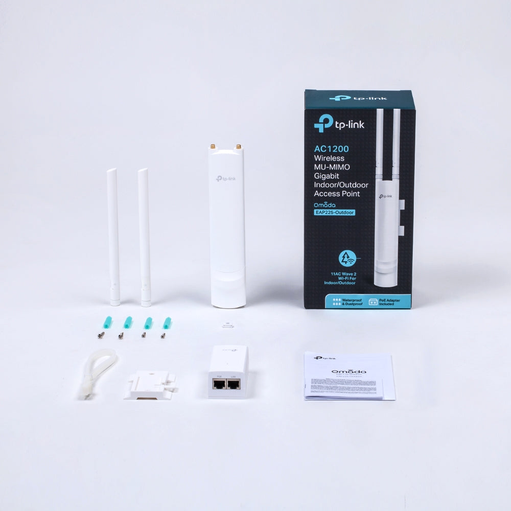 TP-Link EAP225-Outdoor Access Point – Wi-Fi 5 (AC1200), 1× Gigabit LAN, PoE (802.3af), IP65, Wandmontage