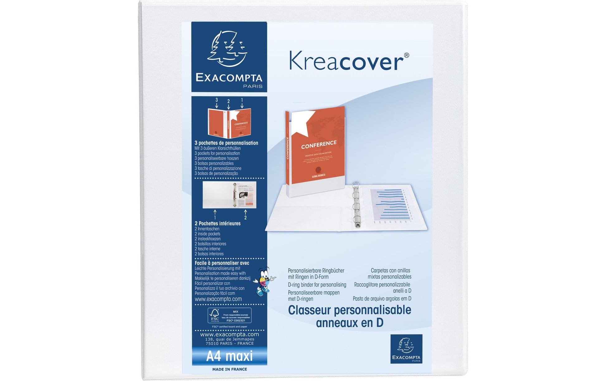 Exacompta Präsentationsringbuch – 4-Ring Ø 20 mm – für A4 – Rückenbreite 3,8 cm – Weiss