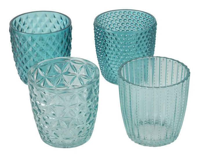 Boltze Windlicht – Glas, petrol – Ø 7,5 × 7,5 cm – 4-teilig