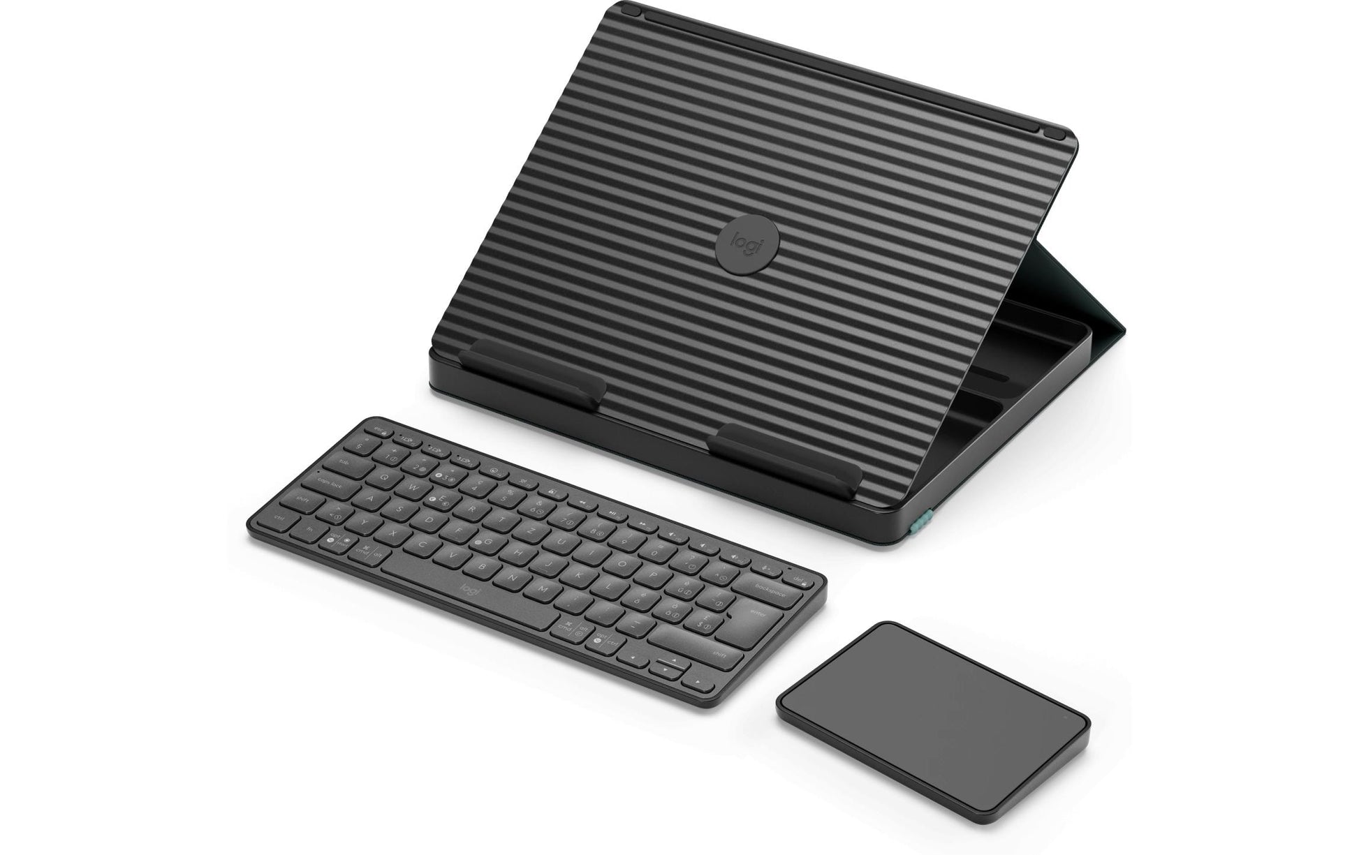 Logitech Pop-Up Desk Laptop-Ständer für Notebooks bis 17", Bluetooth, 7,5 kg Traglast – Grau