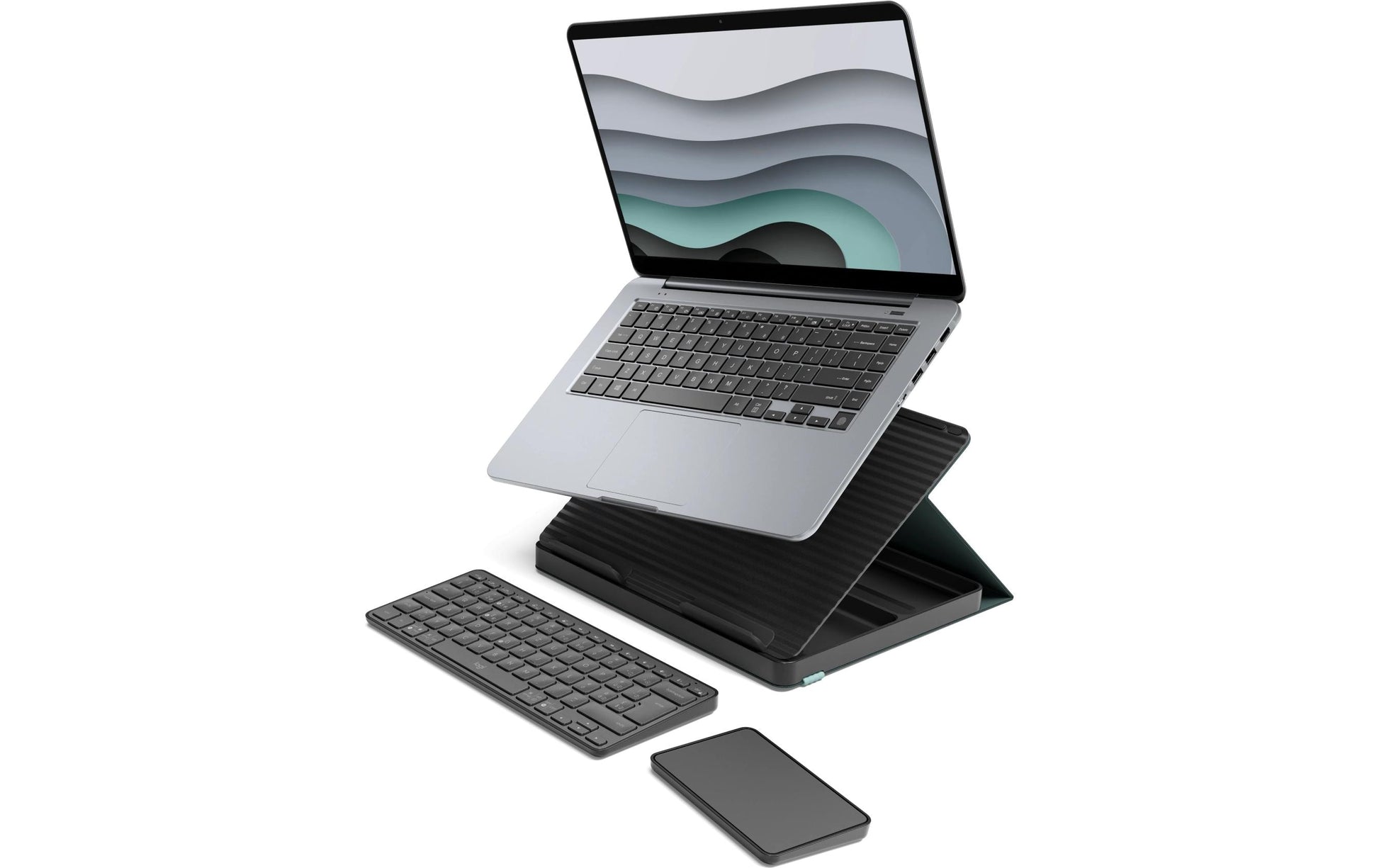 Logitech Pop-Up Desk Laptop-Ständer für Notebooks bis 17", Bluetooth, 7,5 kg Traglast – Grau