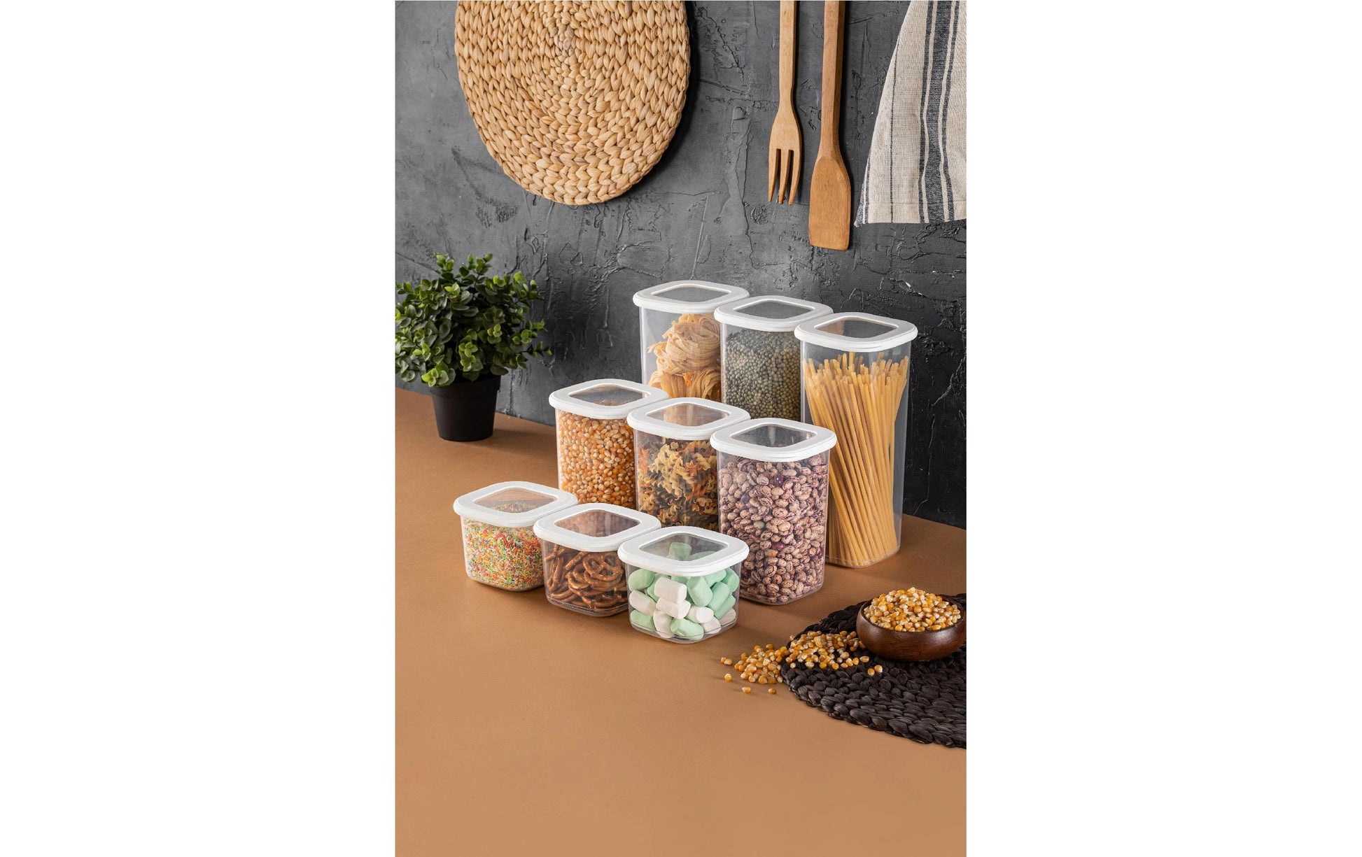 Hermia Vorratsdosen-Set 3×500 ml, 3×1,2 l, 3×1,8 l, Kunststoff, Weiss