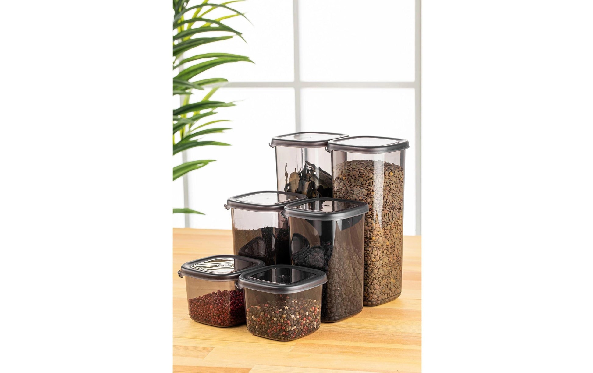 Hermia Vorratsdosen-Set 6-teilig, 2×550 ml, 2×1,2 l, 2×1,8 l, Kunststoff, Anthrazit