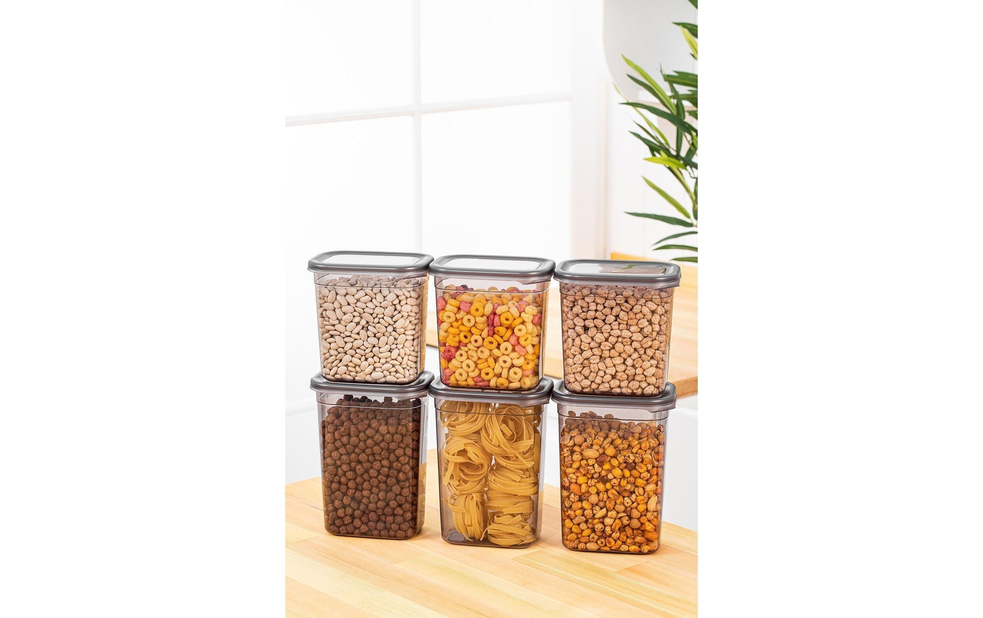 Hermia Vorratsdosen-Set 6-teilig, 3×1,15 l, 3×1,5 l, Kunststoff, Anthrazit