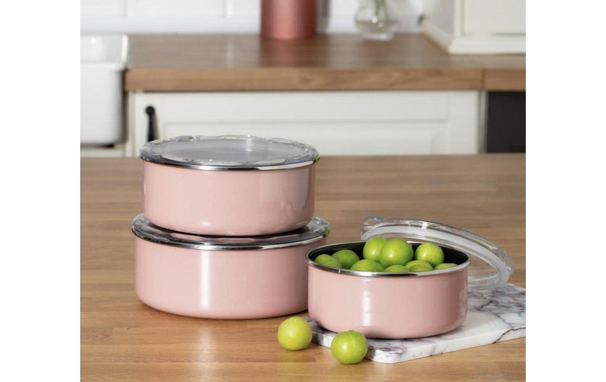 Hermia 3-teiliges Vorratsdosen-Set, 1,2 l, Emaille, Rosa