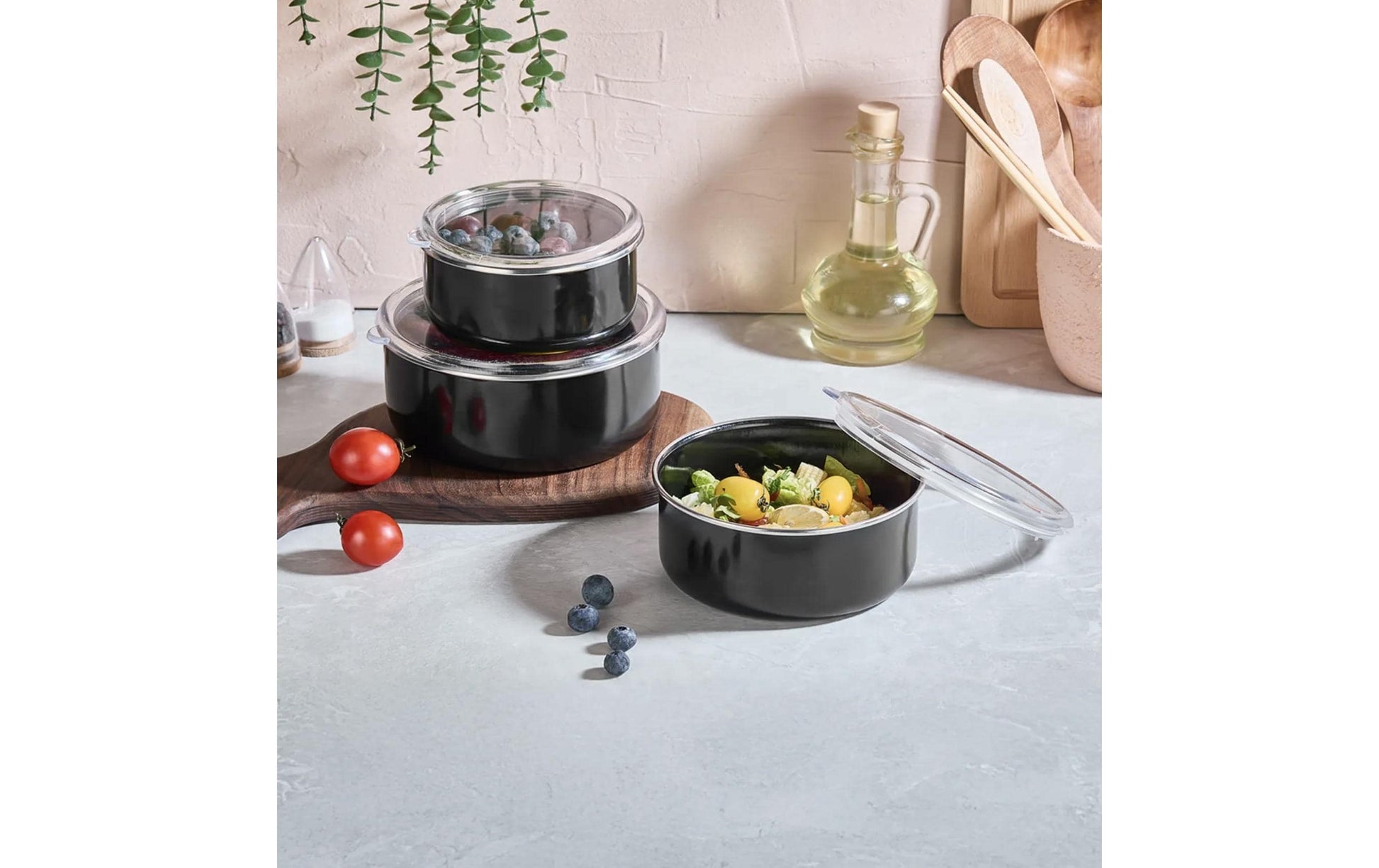 Hermia Vorratsdose 1,8 l, 3-teilig, Emaille, Schwarz