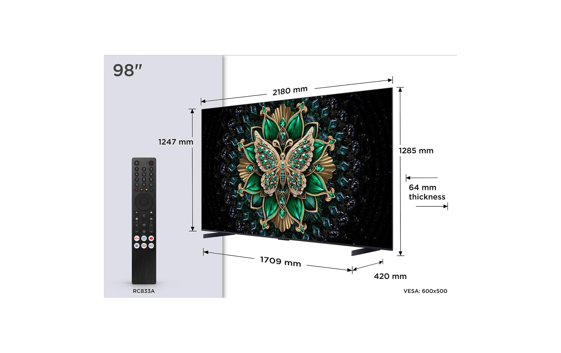 TCL 98C6K – 98" Mini-LED QLED UHD 4K, Google TV, Dolby Vision (2025)