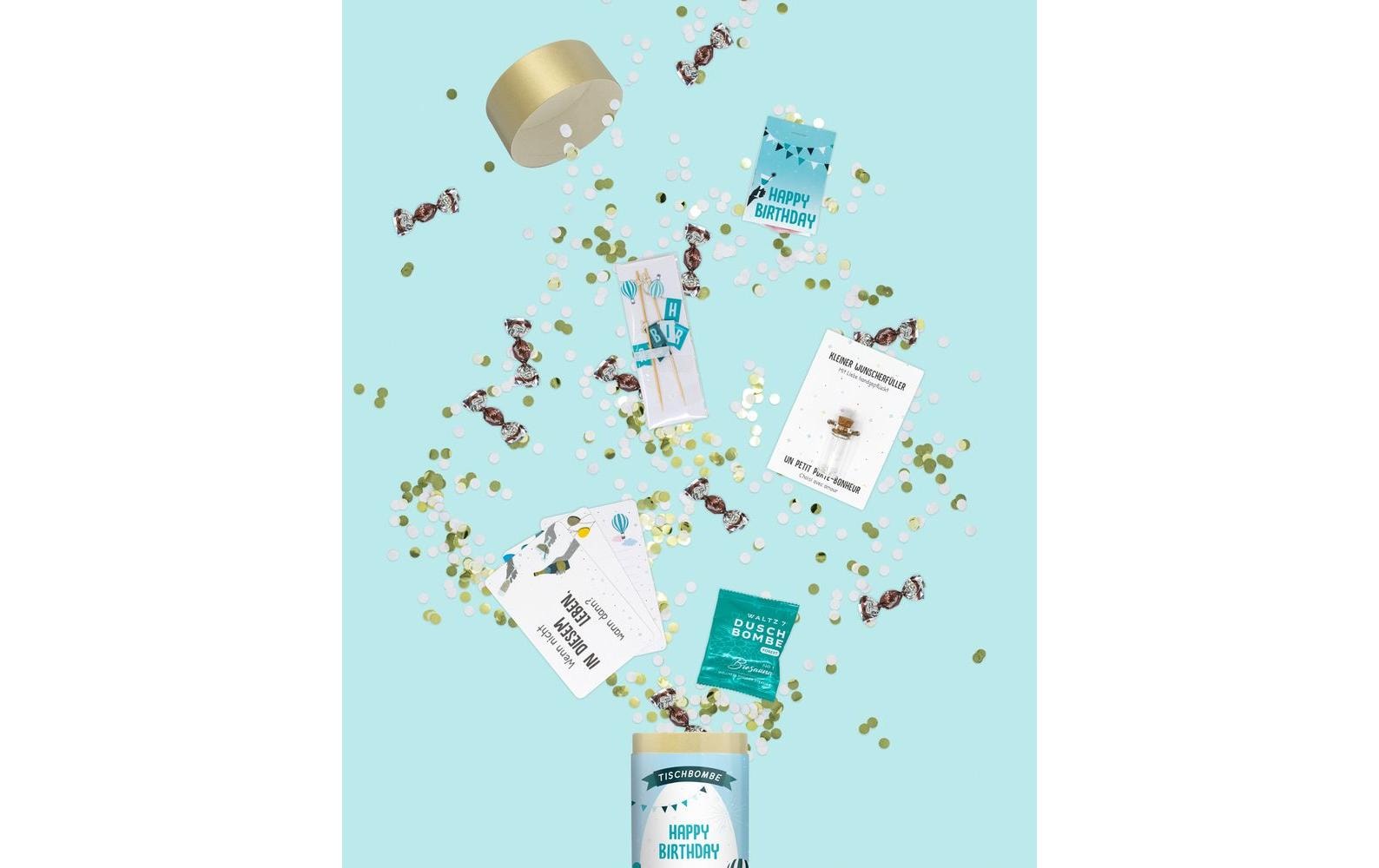 Artoz Konfettikanone Happy Birthday – mehrfarbig – Ø 11 cm × 29,7 cm – 200 g – 1 Stk