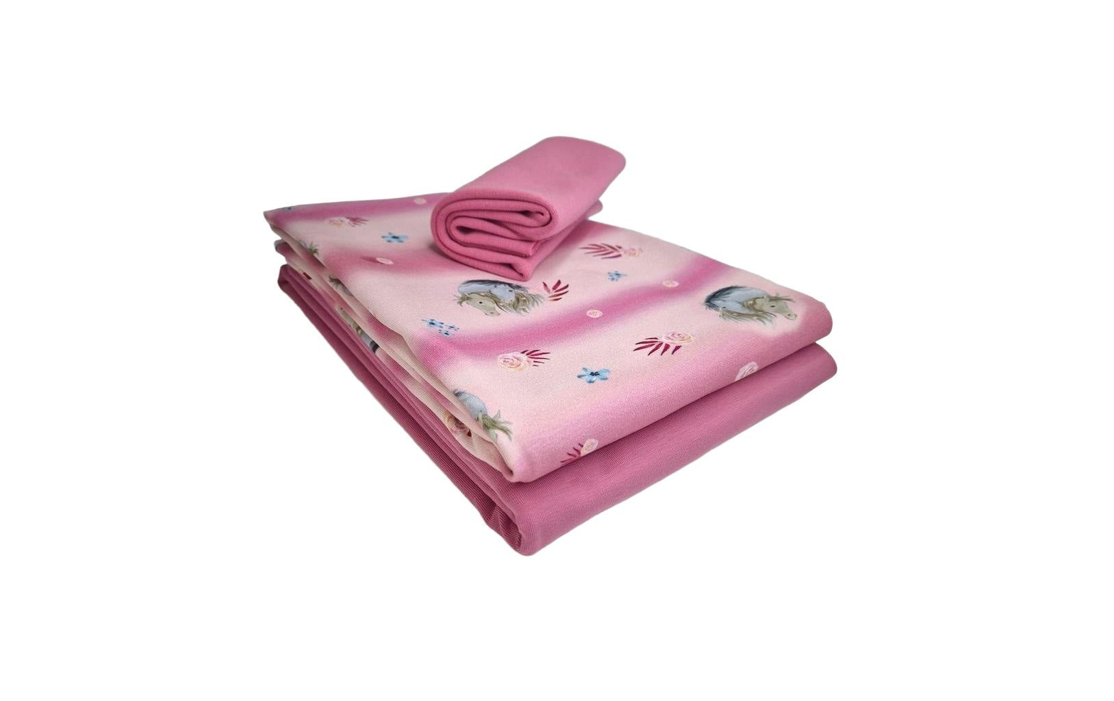 Stoffe Dekostoff – Jersey, Elasthan, Rosa, Mehrfarbig, 148 × 50 cm, Motiv Pferd