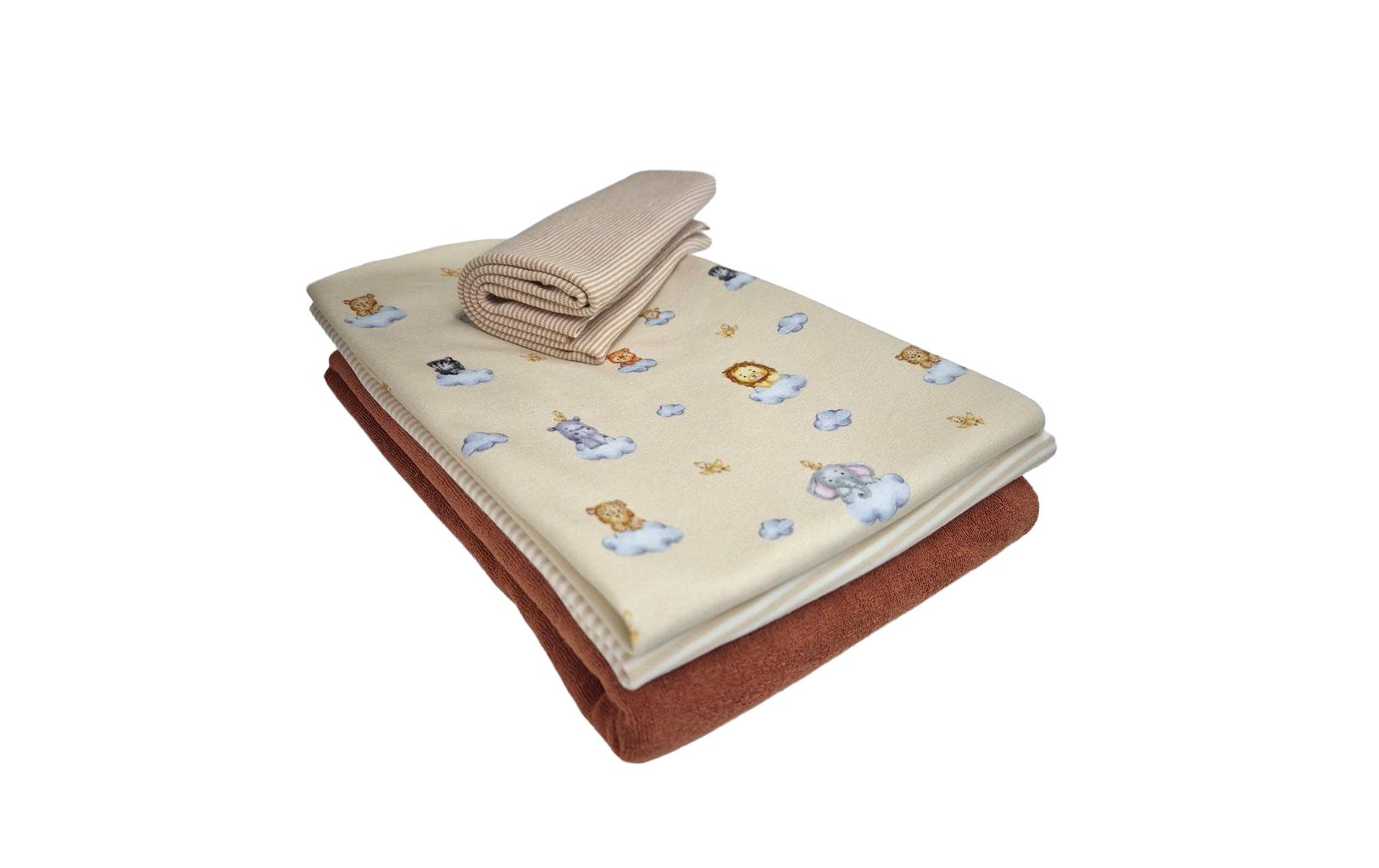 Stoffe Dekostoff, Jersey, Elasthan, Mehrfarbig, 148 cm × 50 cm, Tiere, Wolken