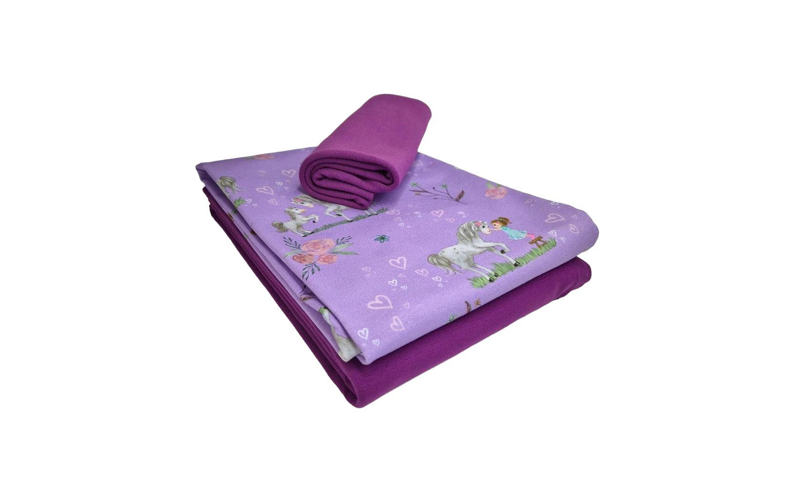 Stoffe Dekostoff, Jersey (Elasthan), Violett, 148 × 50 cm, Pferdemotiv