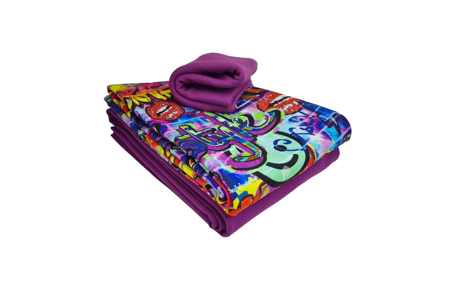 Stoffe Dekostoff, French Terry, Elasthan, Mehrfarbig (Violett), 150 × 100 cm