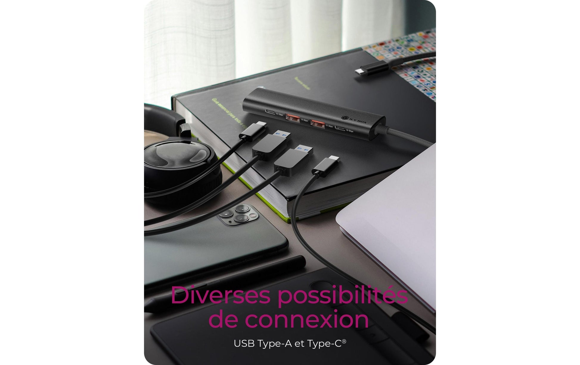 RaidSonic IB-1437-CPD USB-Hub – USB-C, 2× USB-A, 100 W PD