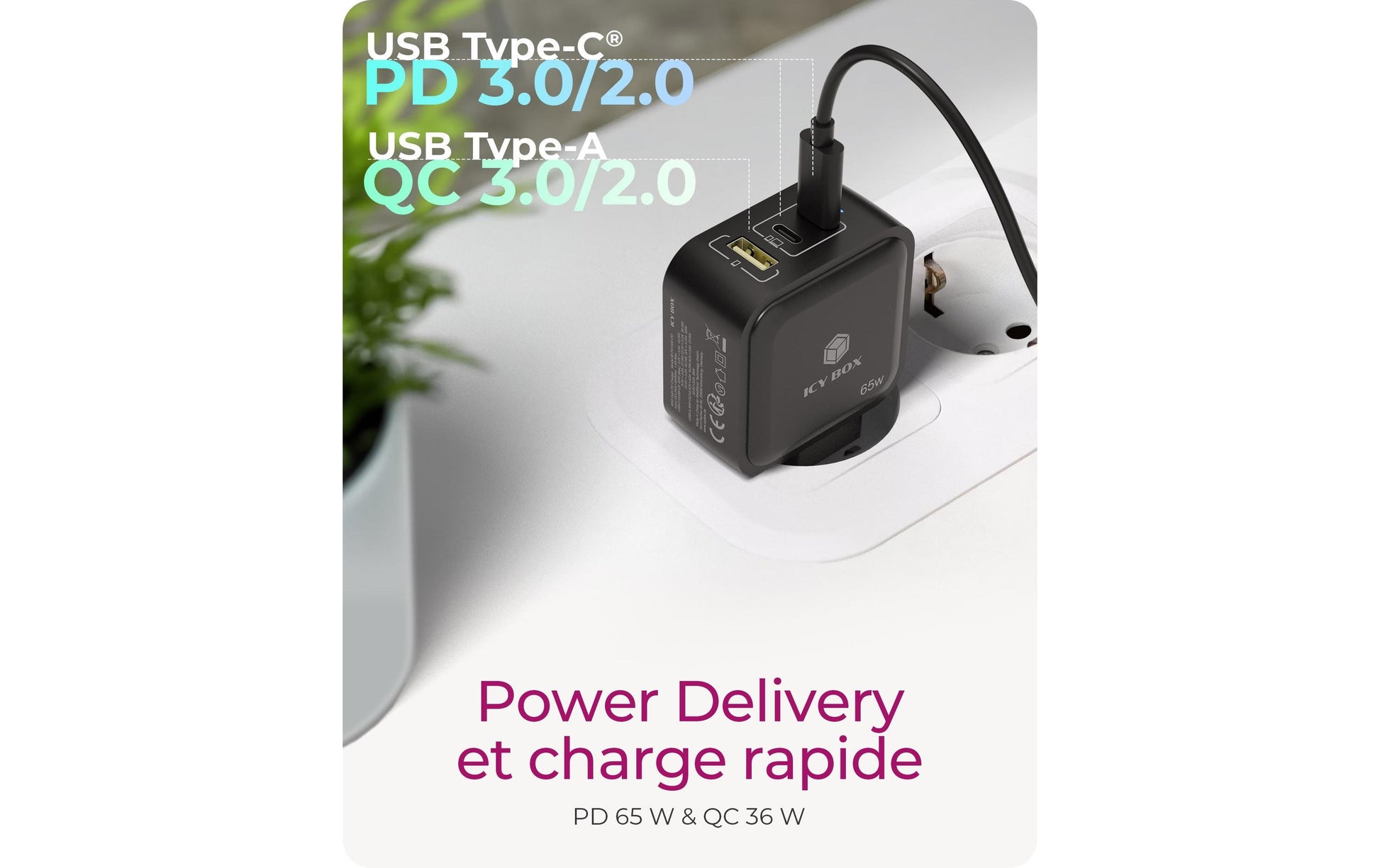 RaidSonic Icy Box IB-PS1030-PD USB-Desktop-Ladegerät – USB-C×2, USB-A×1 – PD, GaN – Schwarz
