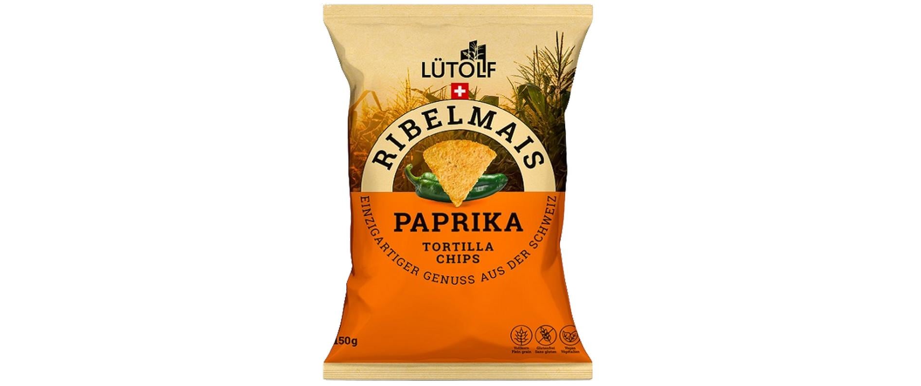 Lütolf Ribelmais Tortilla Chips – Paprika – 150 g